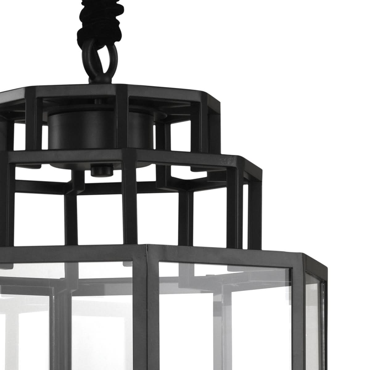 Eichholtz Laterne Monticello M – Schwarz | Klarglas Pendelleuchte Eichholtz