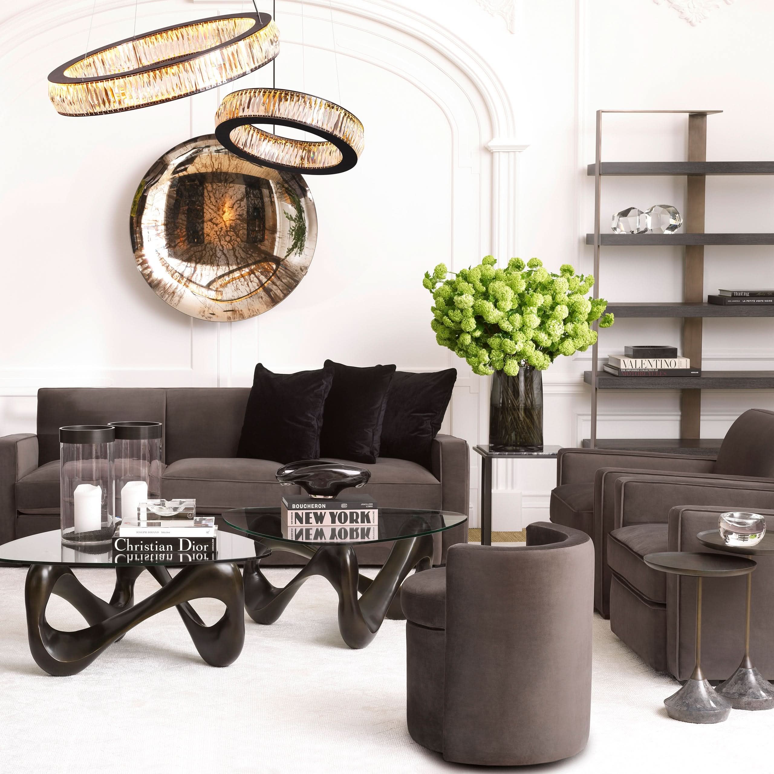 Eichholtz Hocker Arcadia – Roche Dark Grey Velvet Polsterhocker Eichholtz