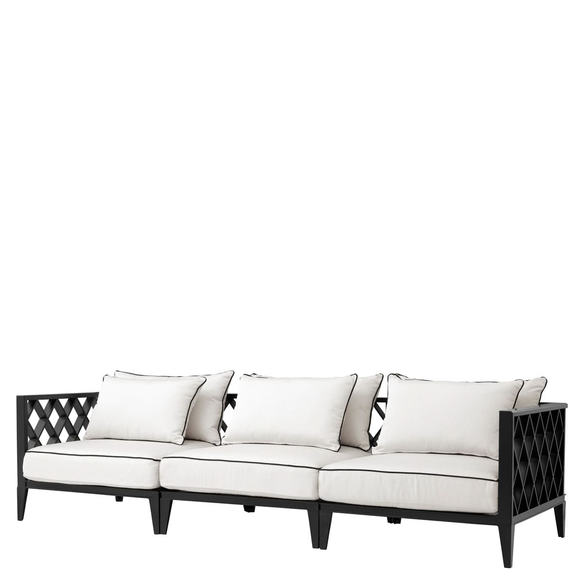 Eichholtz Outdoor Sofa Ocean Club L – Schwarz | Bezug aus Acryl mit schwarzer Paspel Outdoor Sofa 4-Sitzer Eichholtz