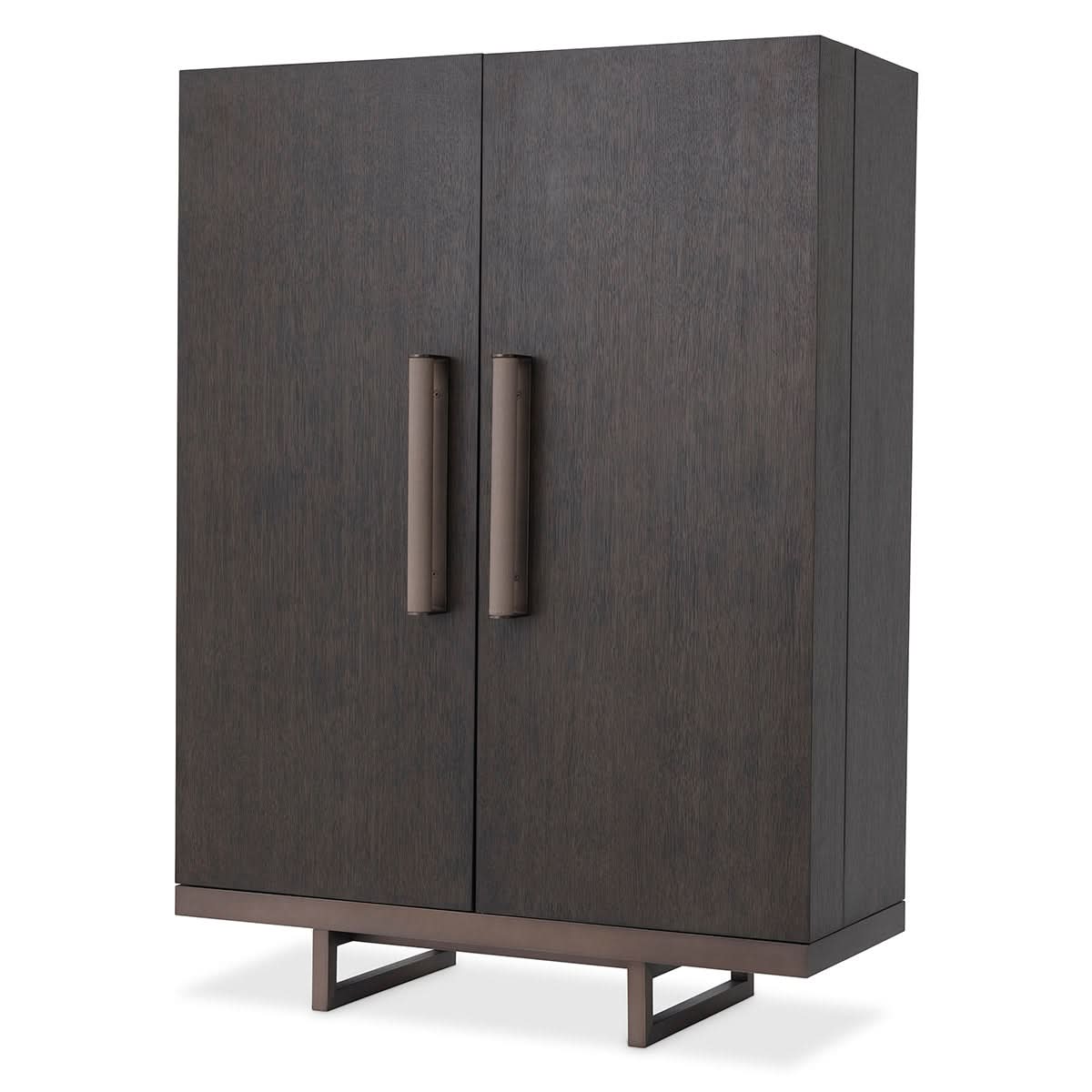 Eichholtz Barschrank Harrison – Mocha Eichenfurnier | Mittelbronze-Finish | Griffe in grauer Lederoptik Barschrank Eichholtz
