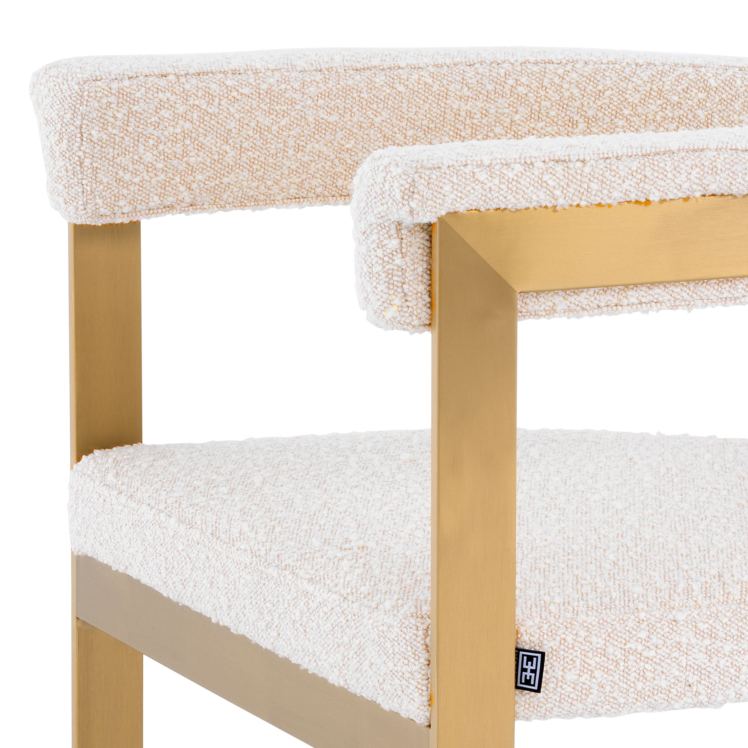 Eichholtz Stuhl Clubhouse – Gebürstetes Messing mit Bouclé Creme Esszimmerstuhl Eichholtz