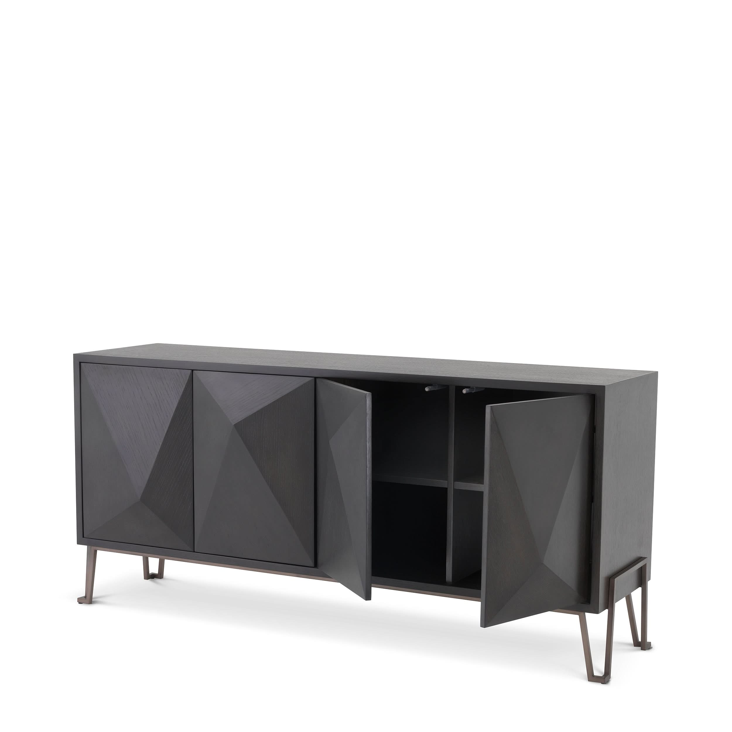 Eichholtz Kommode Highland – Eichenfurnier Anthrazitgrau | Bronze-Finish Sideboard Eichholtz