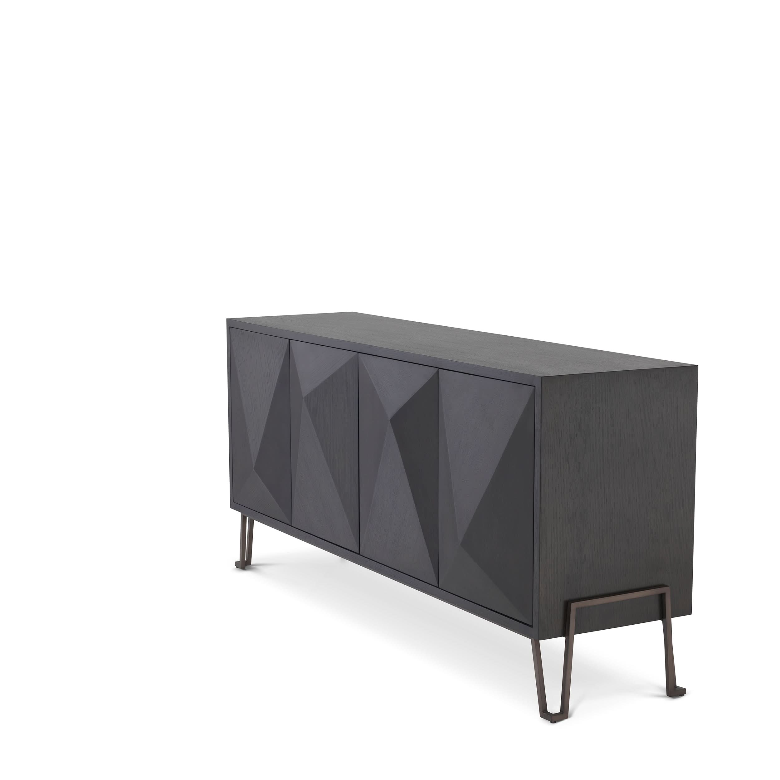 Eichholtz Kommode Highland – Eichenfurnier Anthrazitgrau | Bronze-Finish Sideboard Eichholtz