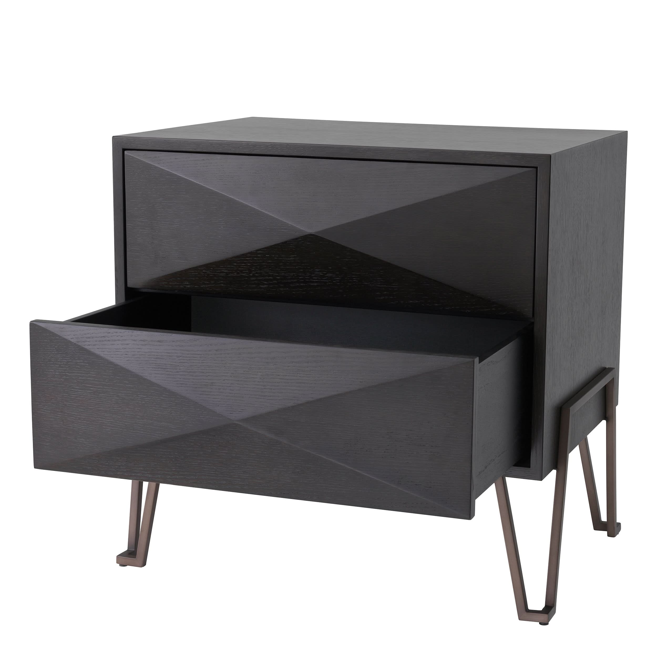 Eichholtz Nachttisch Highland – Eichenfurnier Anthrazit | Bronze-Finish Nachttisch Eichholtz