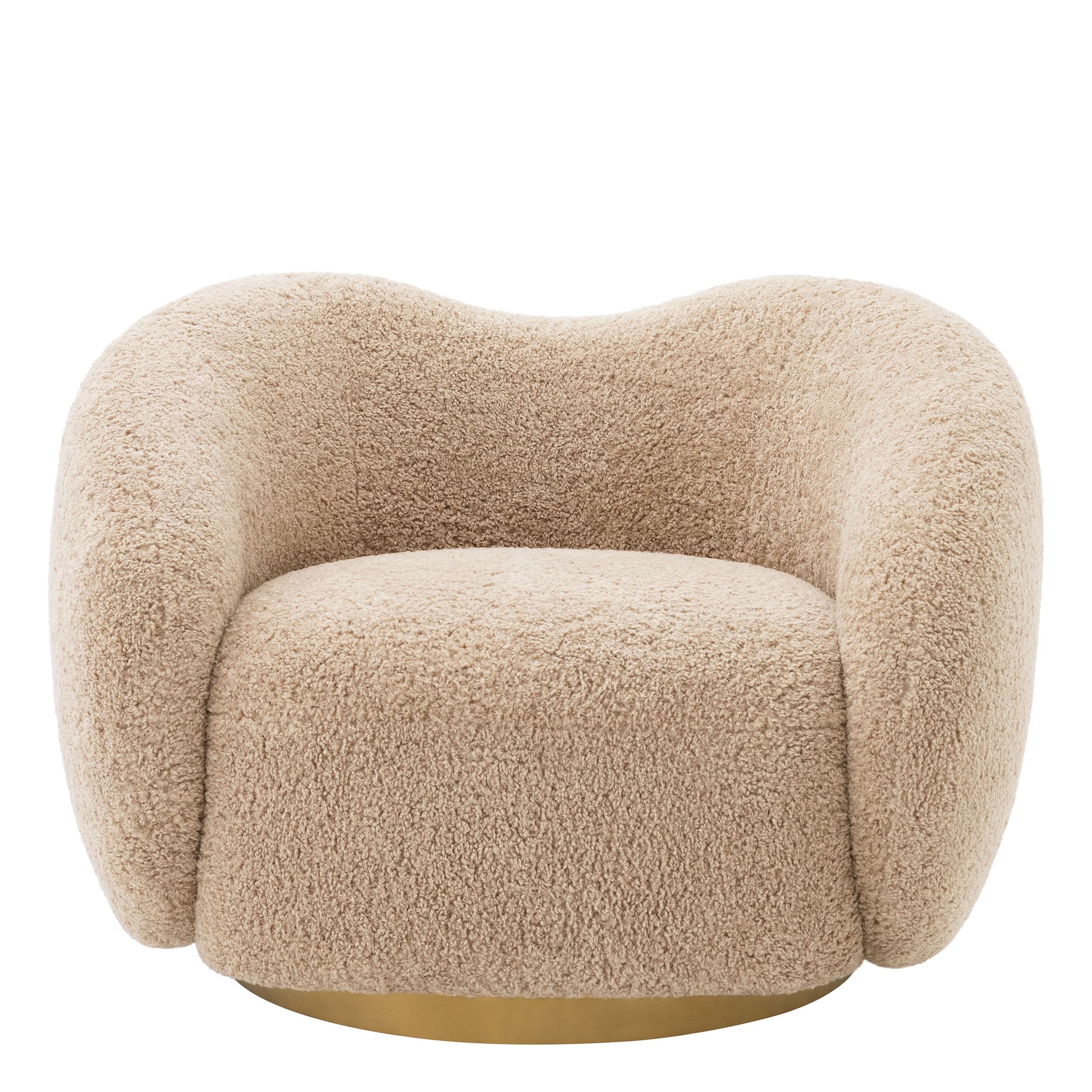 Eichholtz Drehsessel Diego – Canberra Sand | Drehgestell in gebürstetem Messing Drehsessel Eichholtz