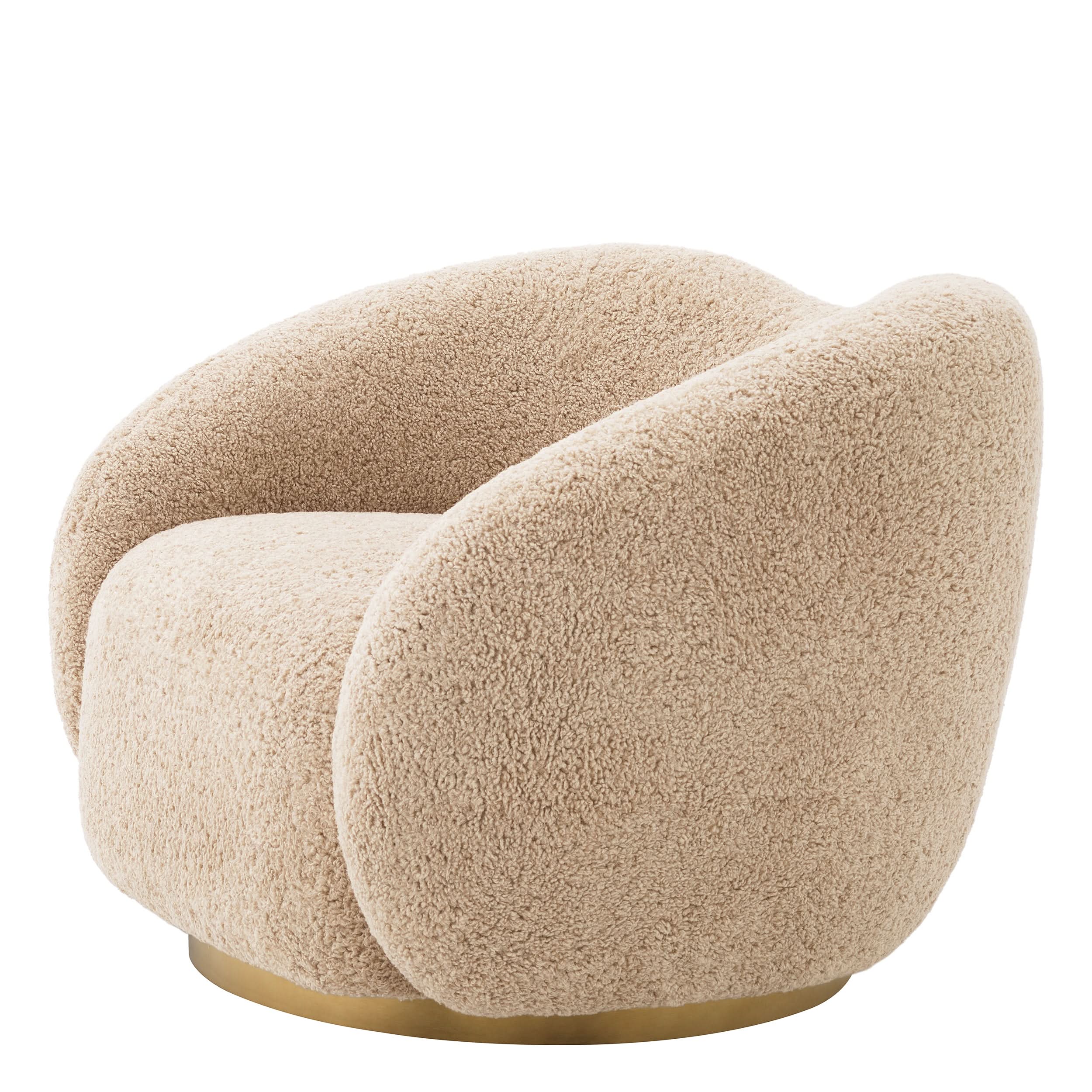 Eichholtz Drehsessel Diego – Canberra Sand | Drehgestell in gebürstetem Messing Drehsessel Eichholtz