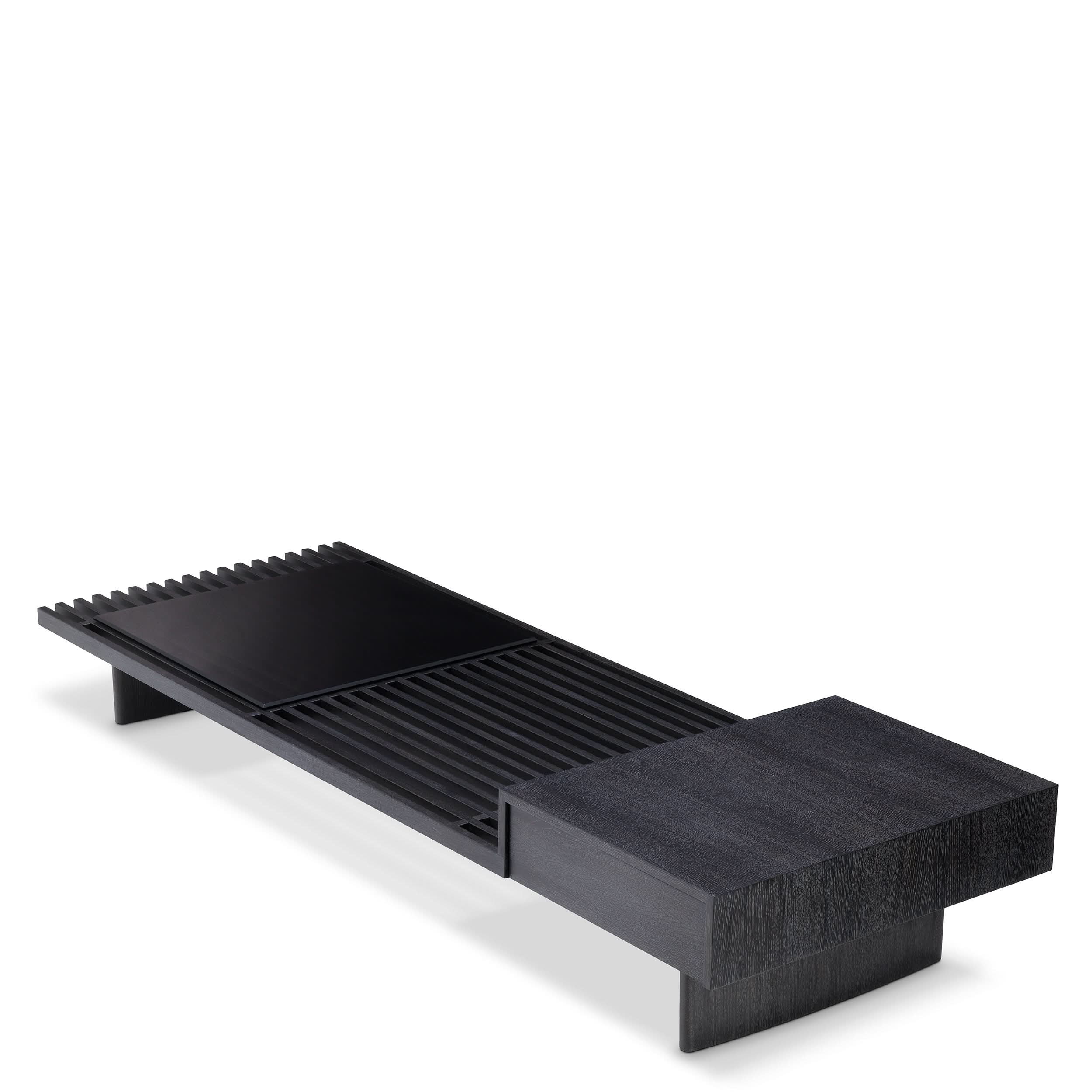 Eichholtz Couchtisch The Crest – Eichenfurnier Anthrazitgrau | Rauchglas Couchtisch eckig Eichholtz