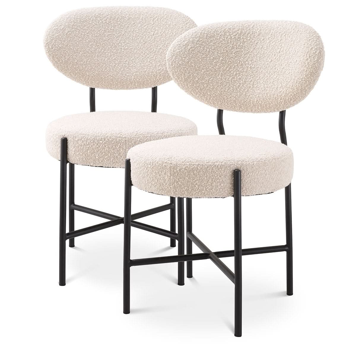 Eichholtz Esszimmerstuhl Vicq – Bouclé Creme | Schwarze Beine (2er-Set) 2er-Set Esszimmerstühle Eichholtz
