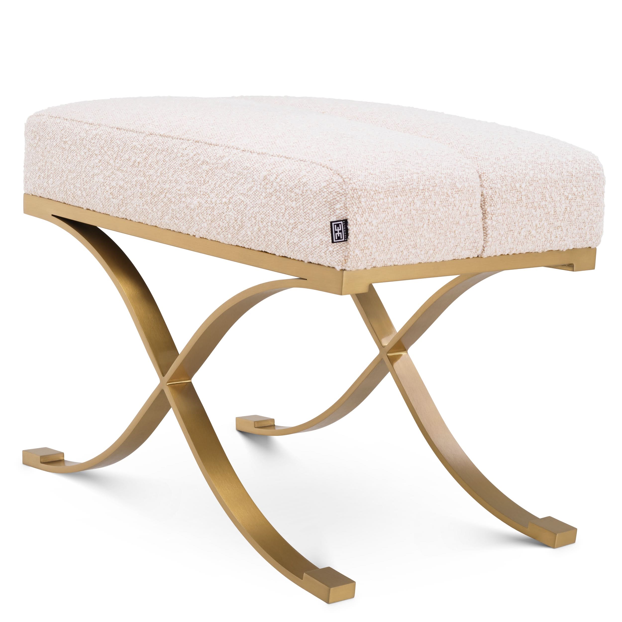 Eichholtz Hocker Adonia – Bouclé Cream | Messing gebürstet Polsterhocker Eichholtz