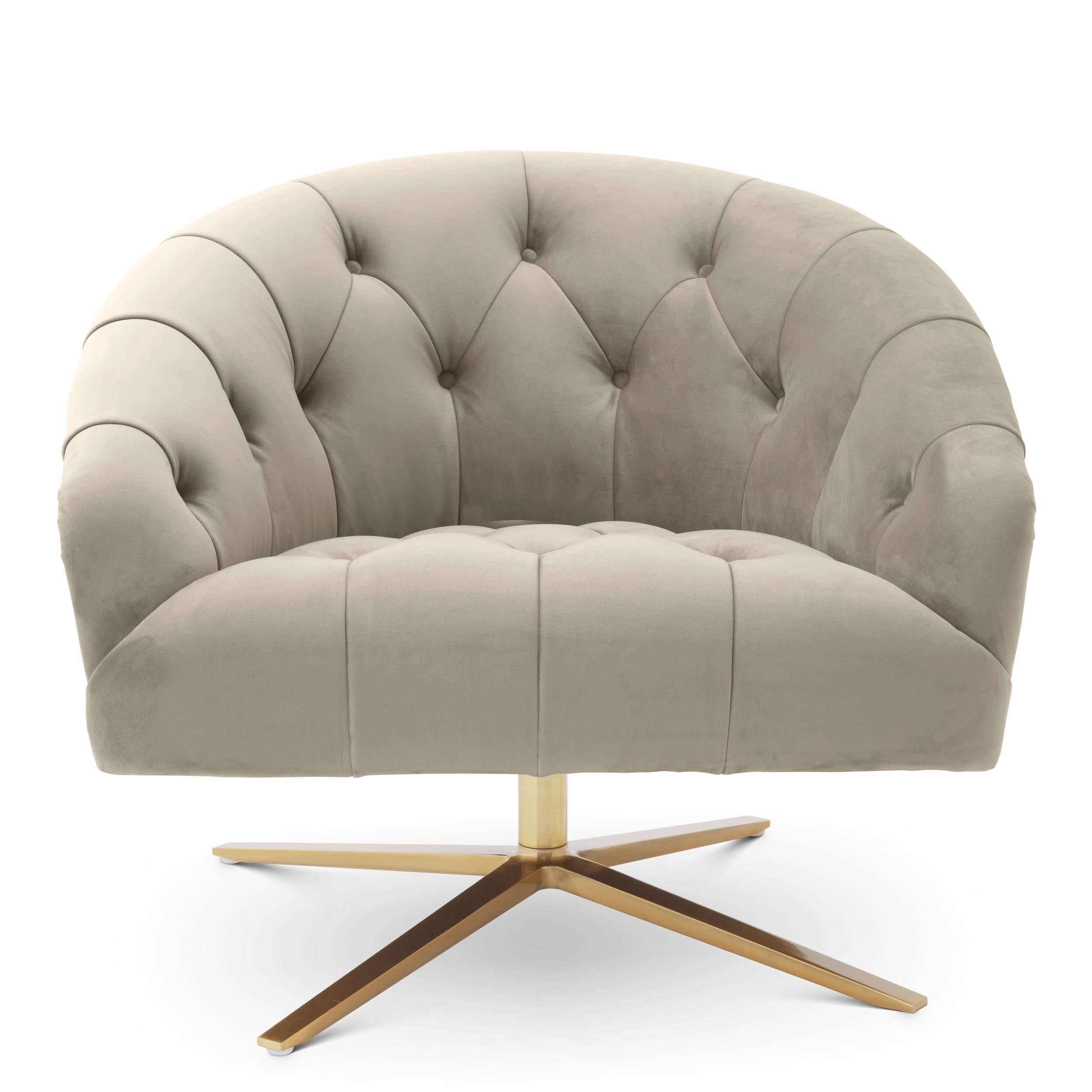 Eichholtz Drehsessel Gardner – Samt Savona Greige | Drehgestell in gebürstetem Messing Drehsessel Eichholtz