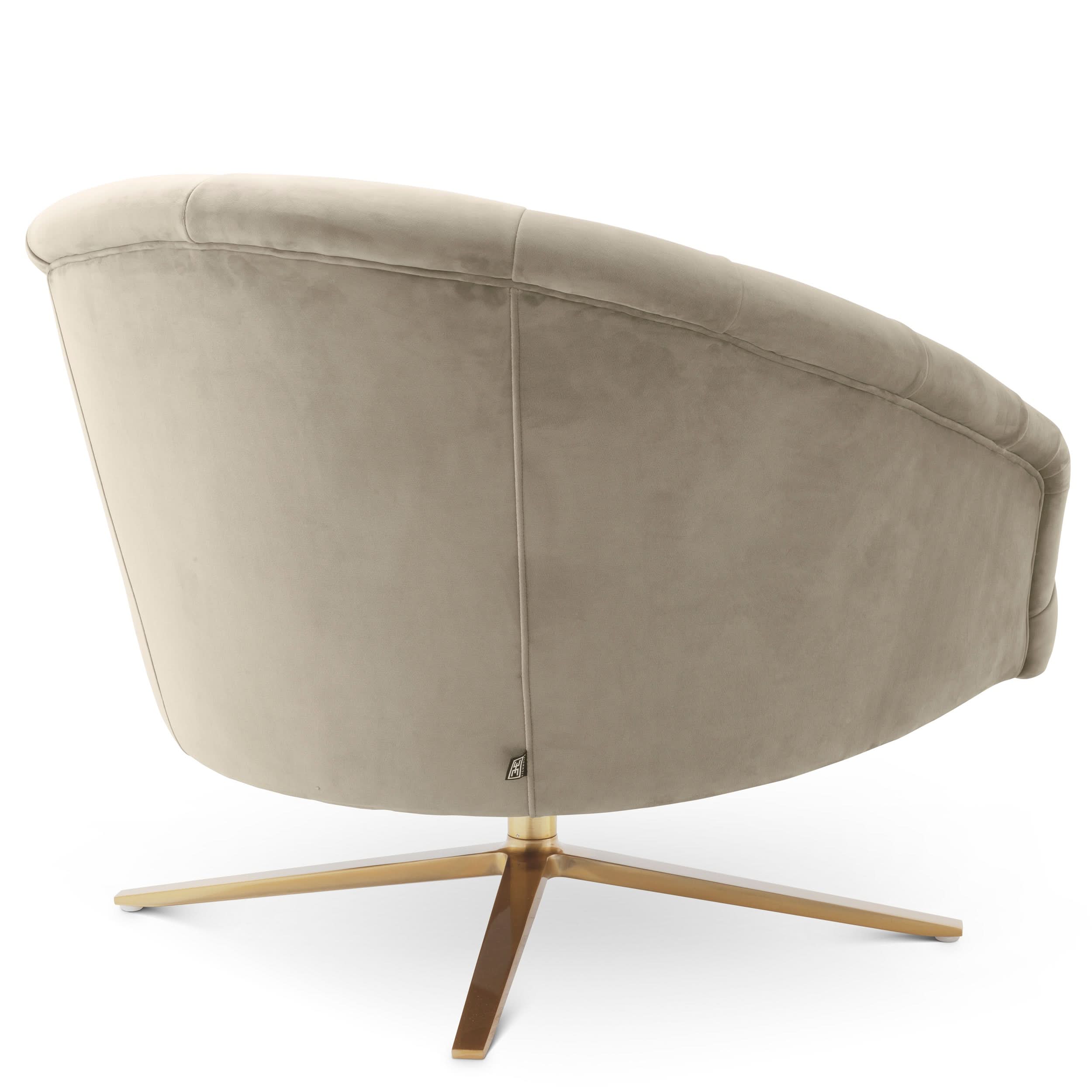 Eichholtz Drehsessel Gardner – Samt Savona Greige | Drehgestell in gebürstetem Messing Drehsessel Eichholtz