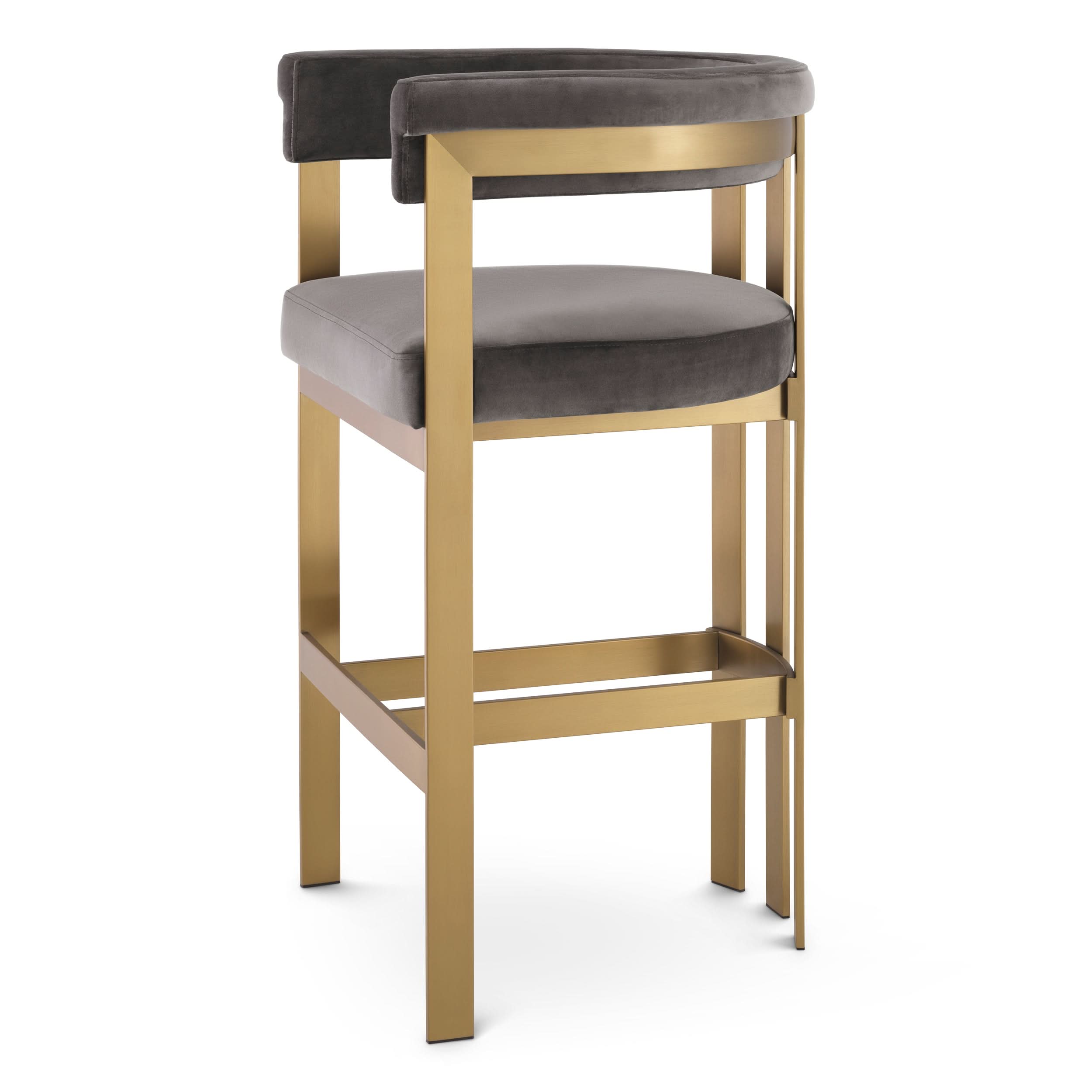 Eichholtz Barhocker Clubhouse – Gebürstetes Messing | Samt Savona Grau Barstuhl Eichholtz