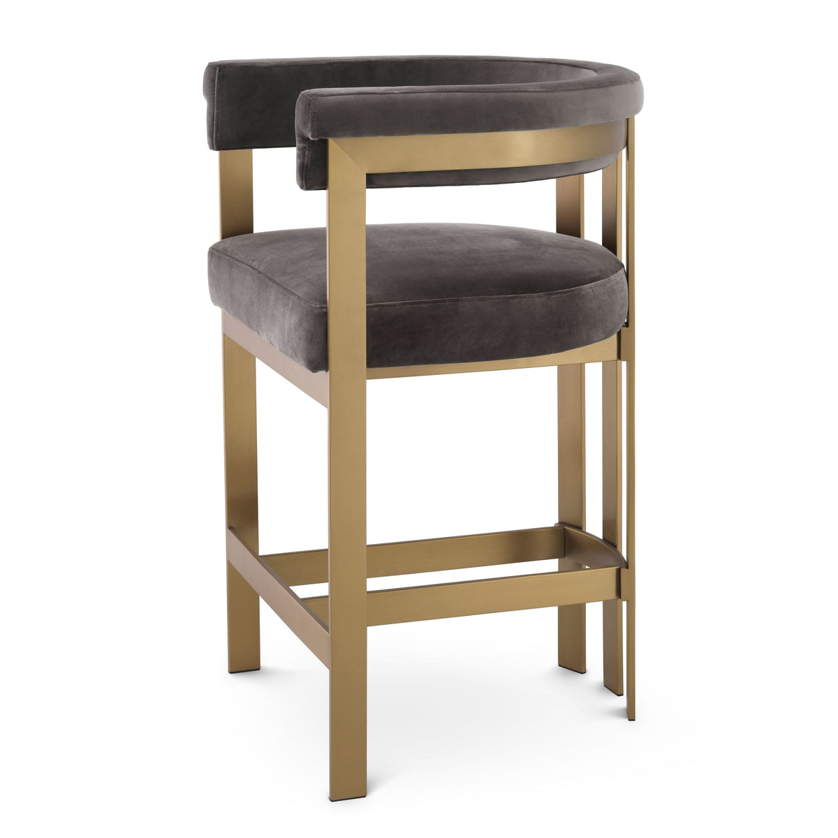 Eichholtz Thekenhocker Clubhouse |Savona Grey Velvet | Gestell in gebürstetem Messing Barstuhl Eichholtz