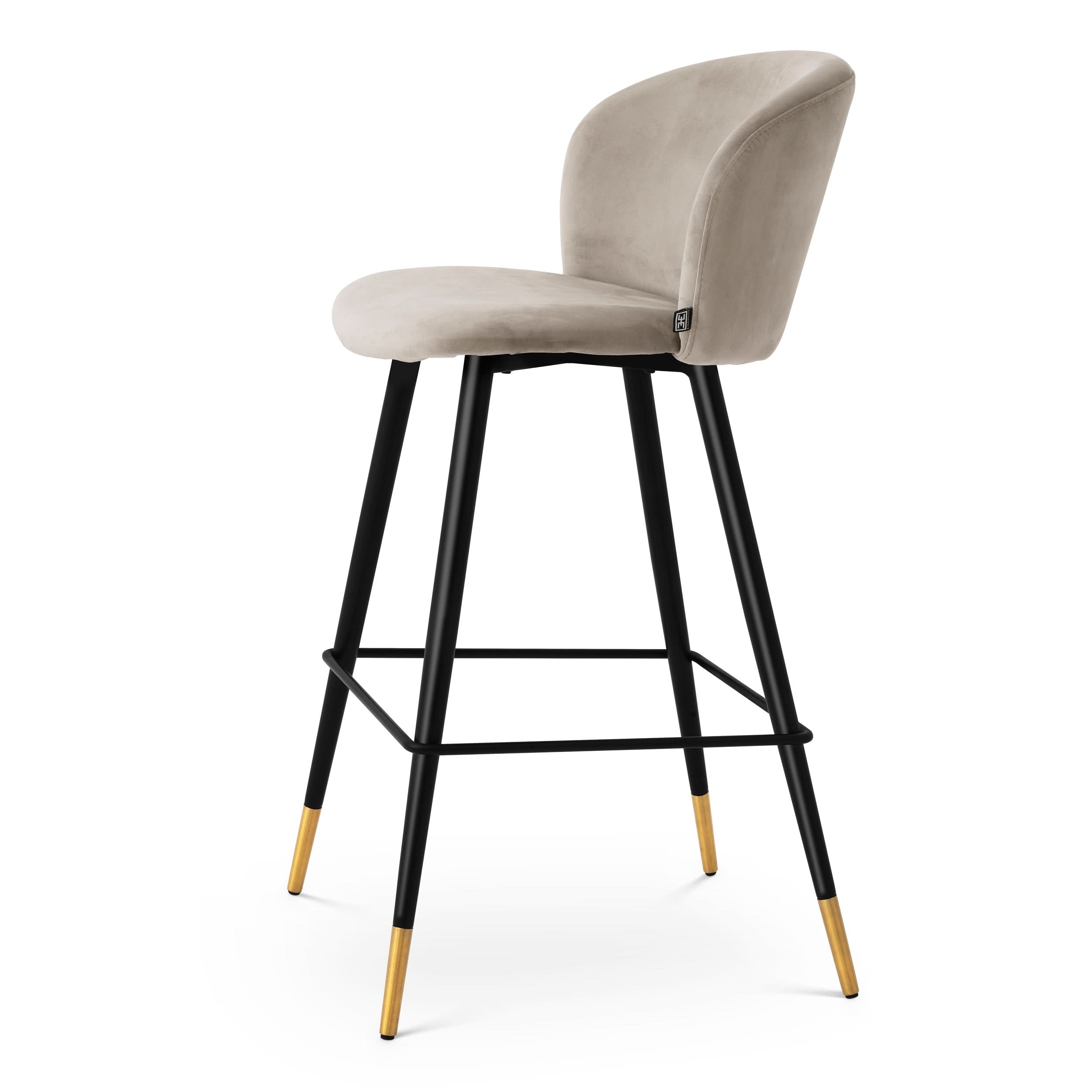Eichholtz Barhocker Volante – Roche Beige Samt | Schwarz & Gold-Finish Beine Barstuhl Eichholtz