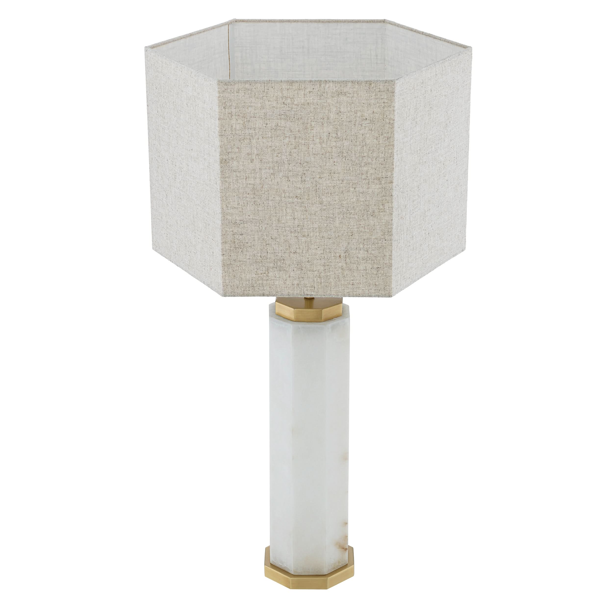 Eichholtz Tischlampe Newman – Alabaster | Antik-Messing-Finish | Leinenschirm Tischlampe Eichholtz