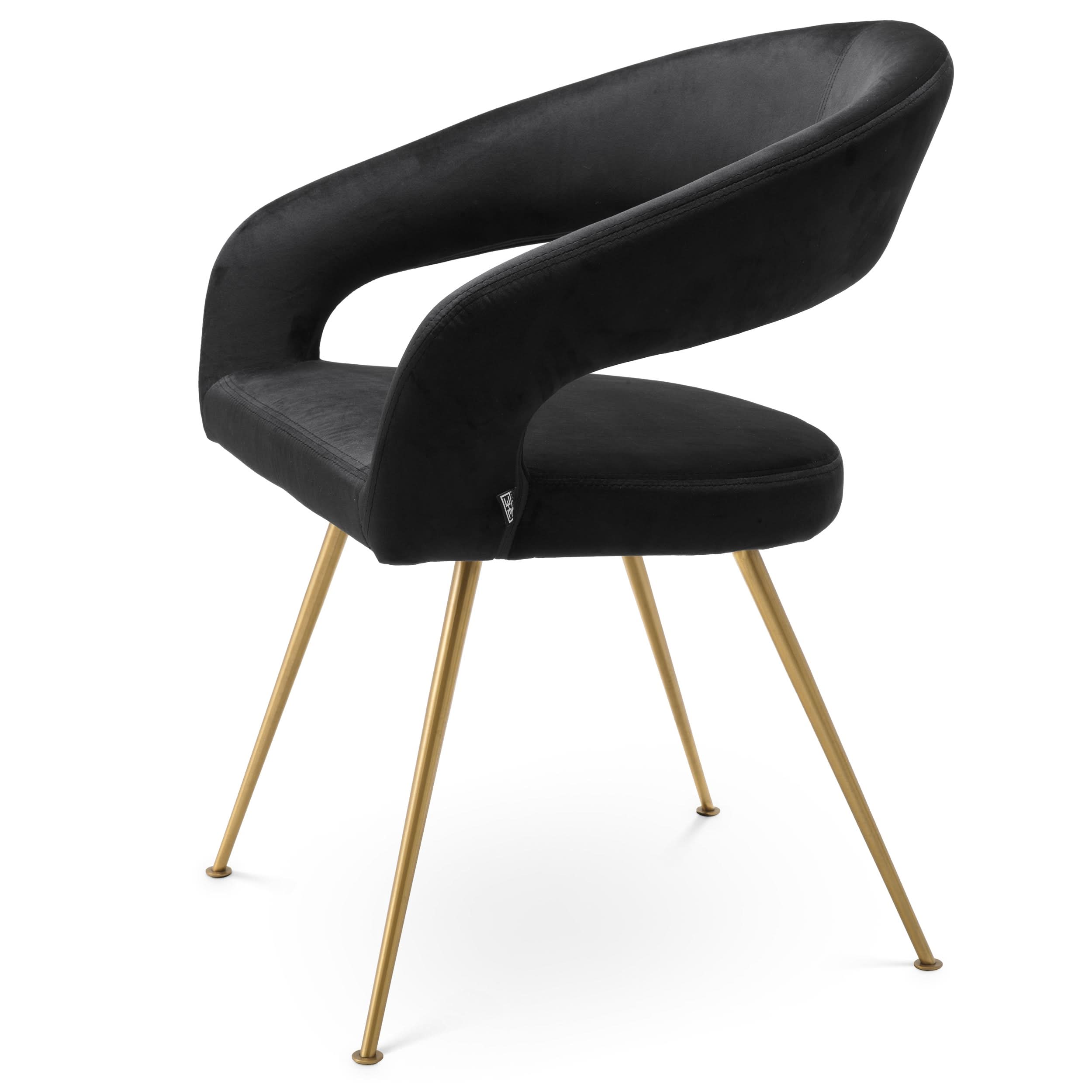 Eichholtz Stuhl Bravo – Roche Schwarz Samt mit gebürstetem Messing Esszimmerstuhl Eichholtz