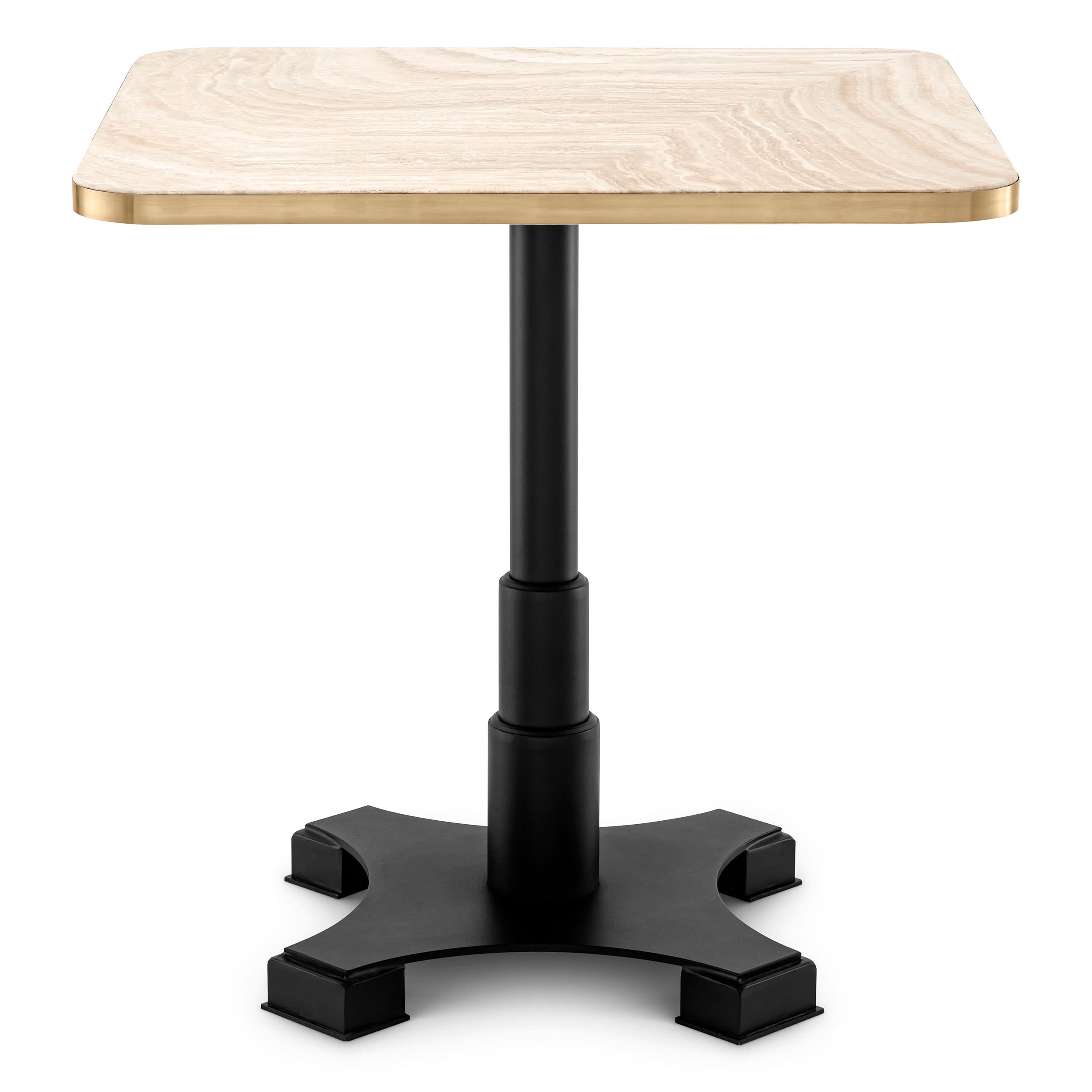 Esstisch Avoria – Travertinplatte | Gebürsteter Messingrand | Schwarzes Gestell Bistrotisch Eichholtz