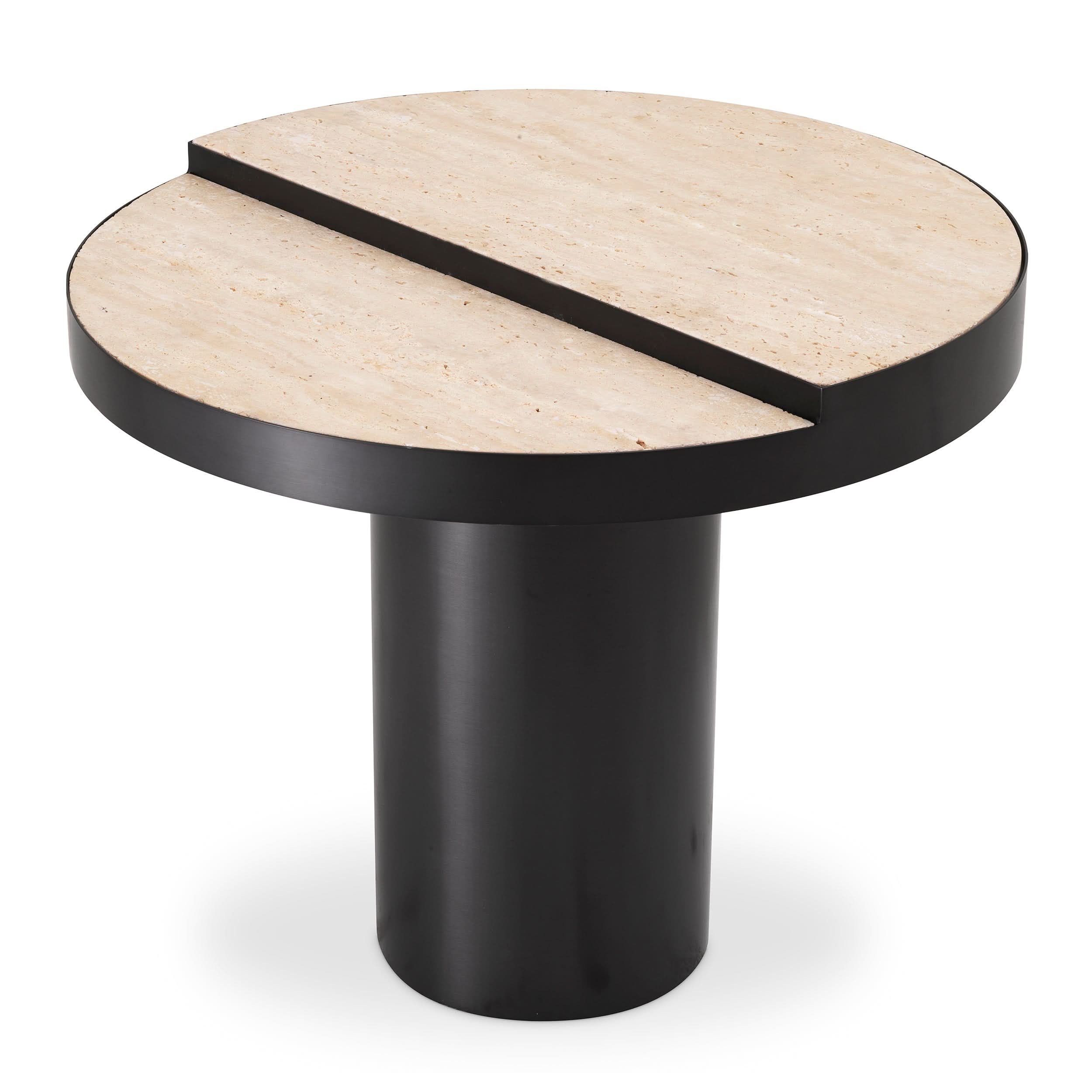 Eichholtz Beistelltisch Excelsior – Bronze-Finish | Travertin | Rund Beistelltisch rund Eichholtz
