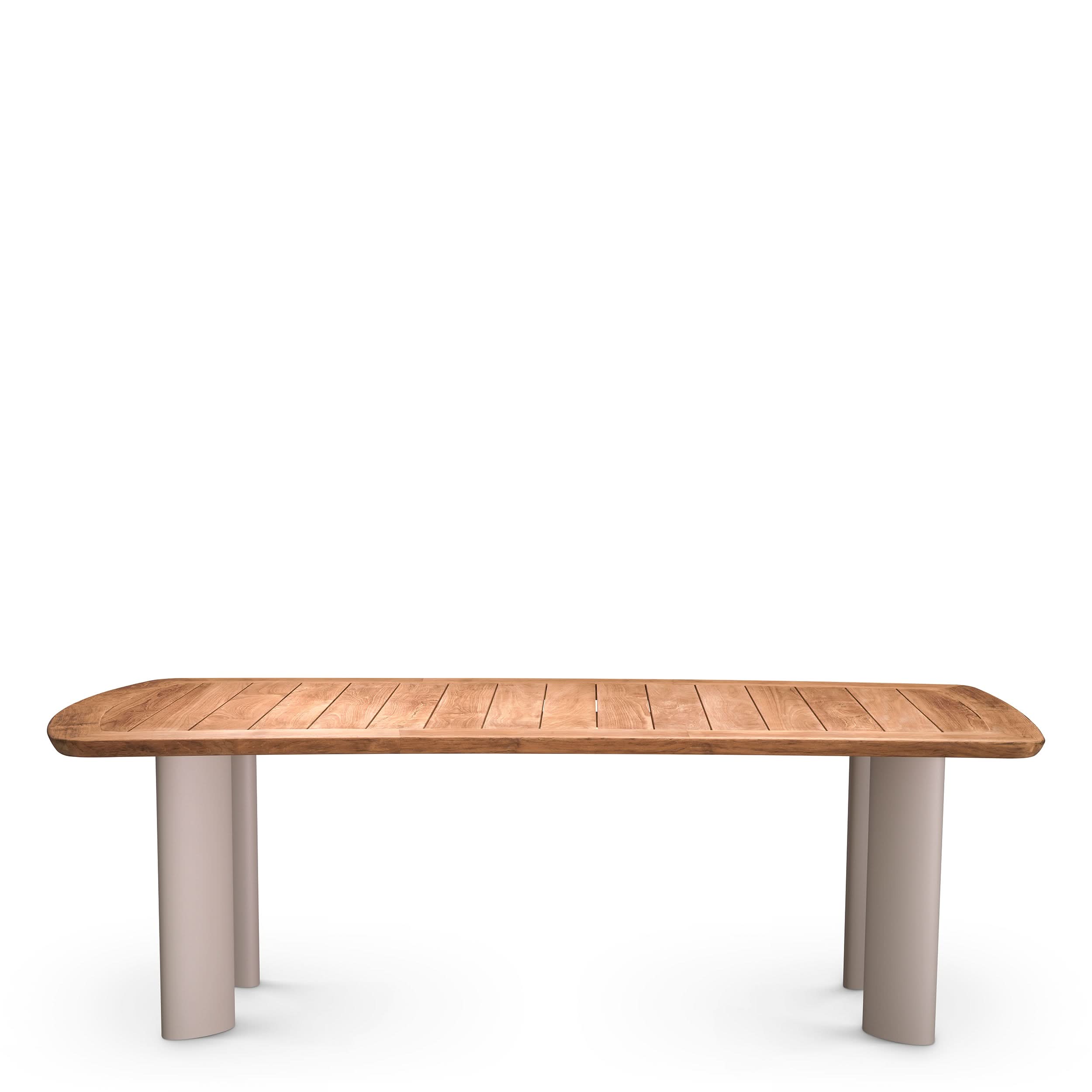 Eichholtz Outdoor Esstisch Osario – Teakholz Natur | Aluminiumgestell Sand-Finish | Oval Outdoor Esstisch eckig Eichholtz