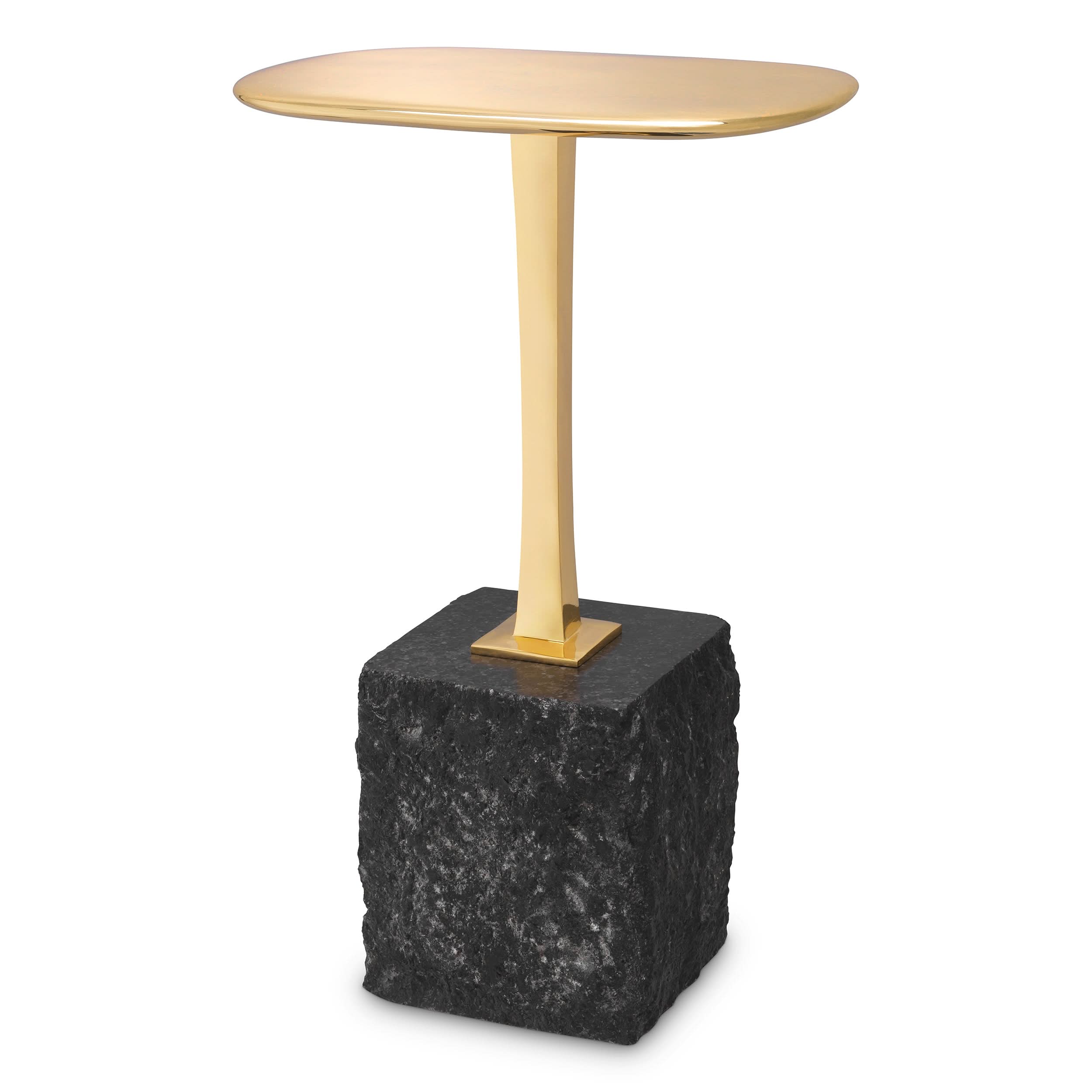 Eichholtz Beistelltisch Kayan S – Schwarzer Granit | Poliertes Messing | Halbrund Beistelltisch oval Eichholtz
