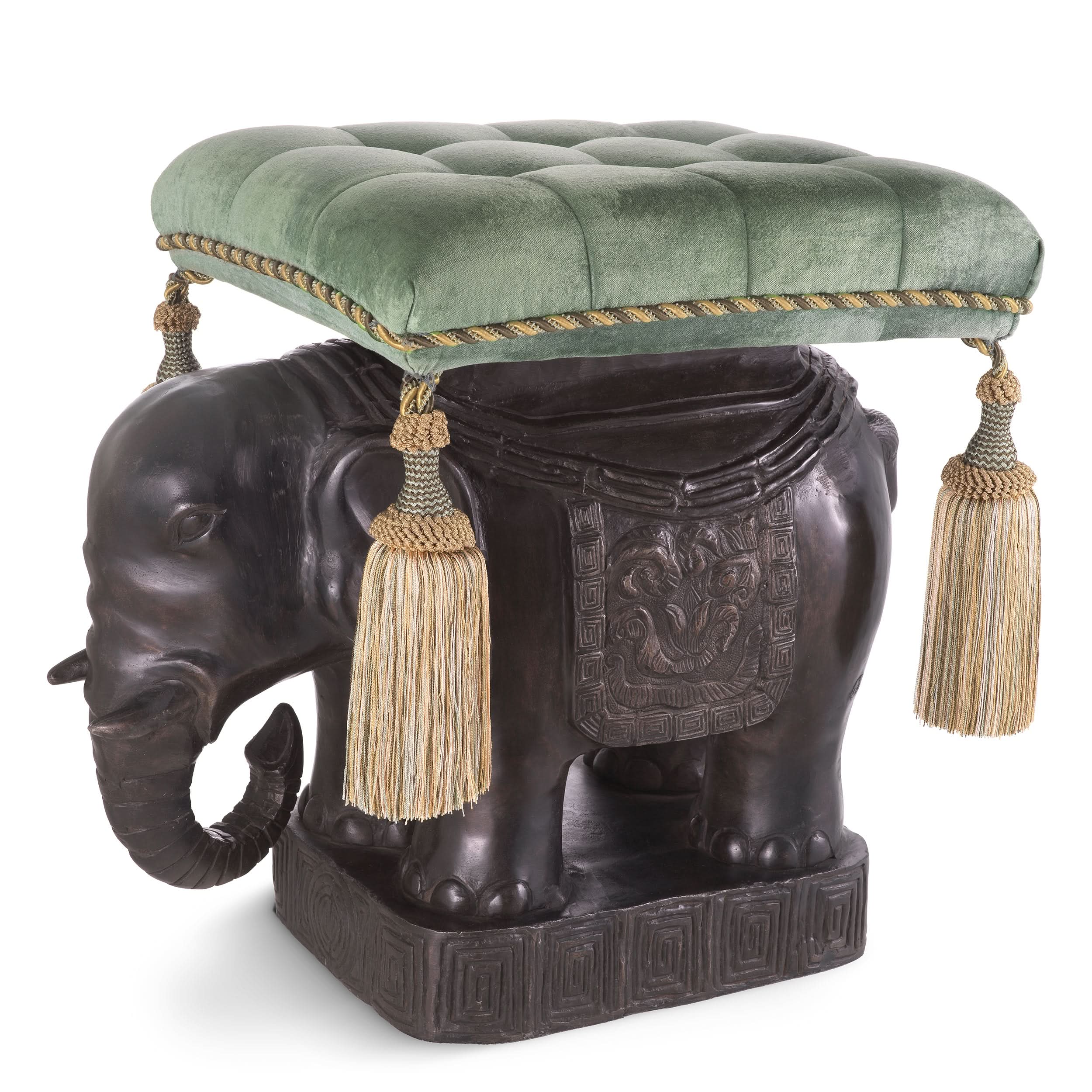 Eichholtz Hocker Elephant – Bronze | Samt in Türkis Polsterhocker Eichholtz
