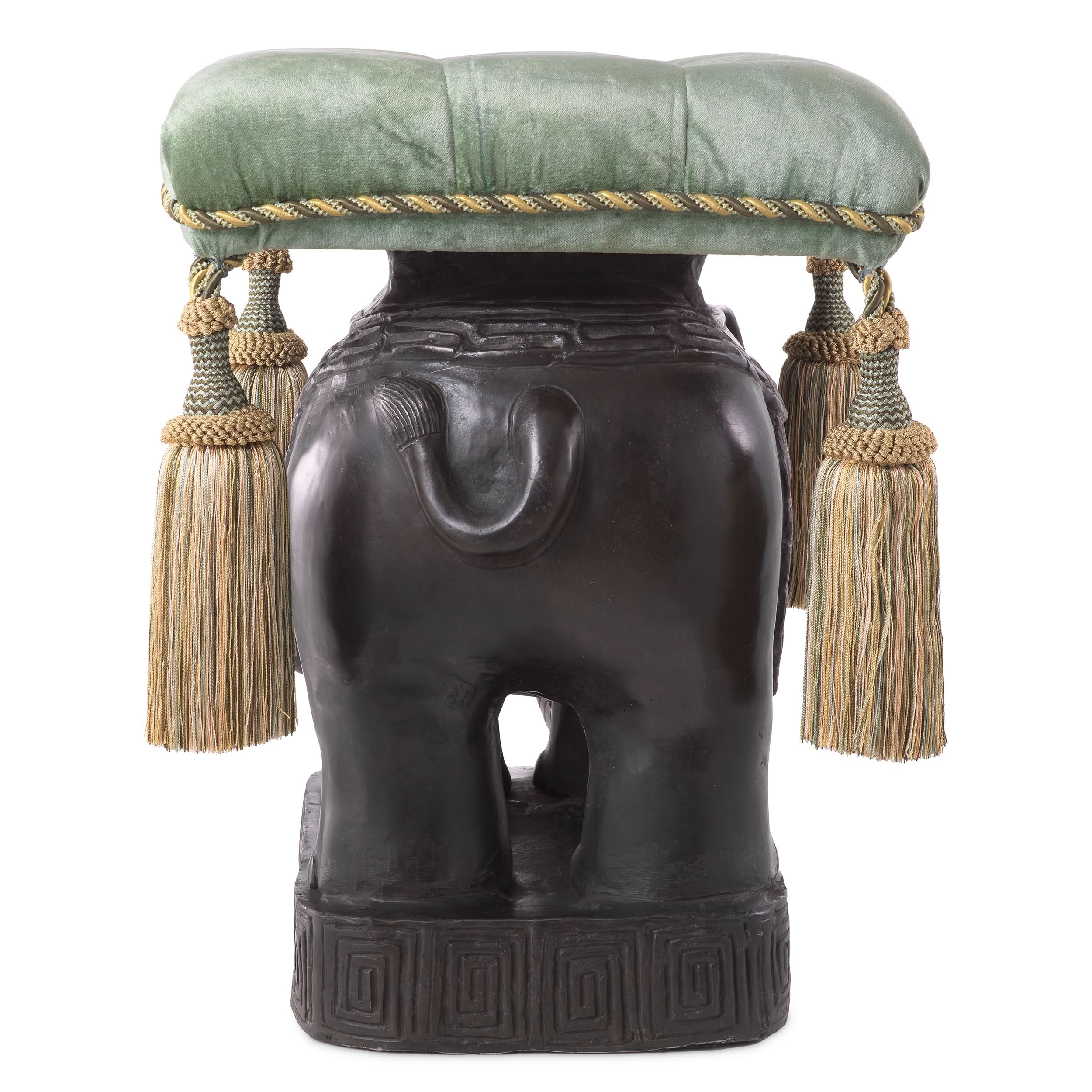 Eichholtz Hocker Elephant – Bronze | Samt in Türkis Polsterhocker Eichholtz