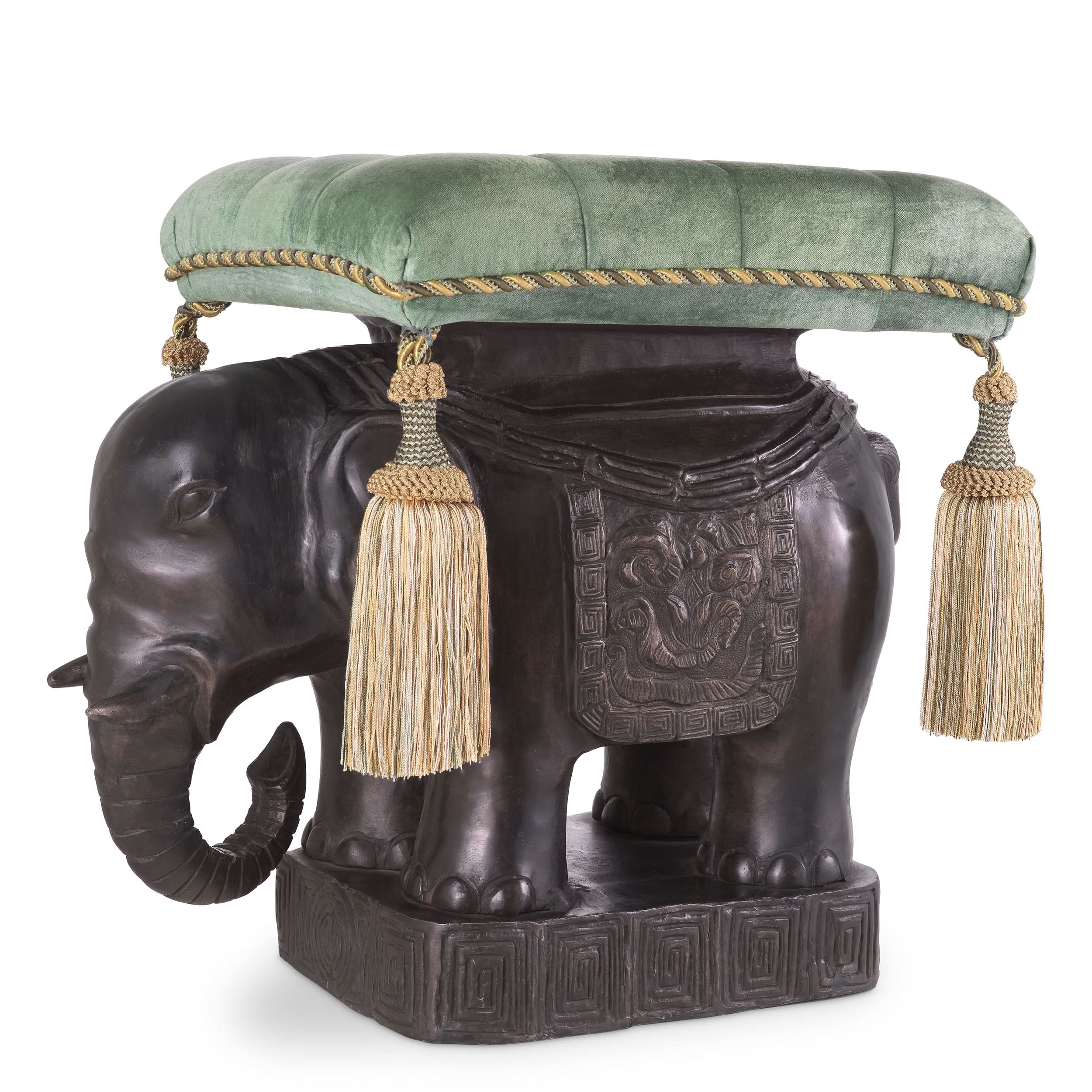Eichholtz Hocker Elephant – Bronze | Samt in Türkis Polsterhocker Eichholtz