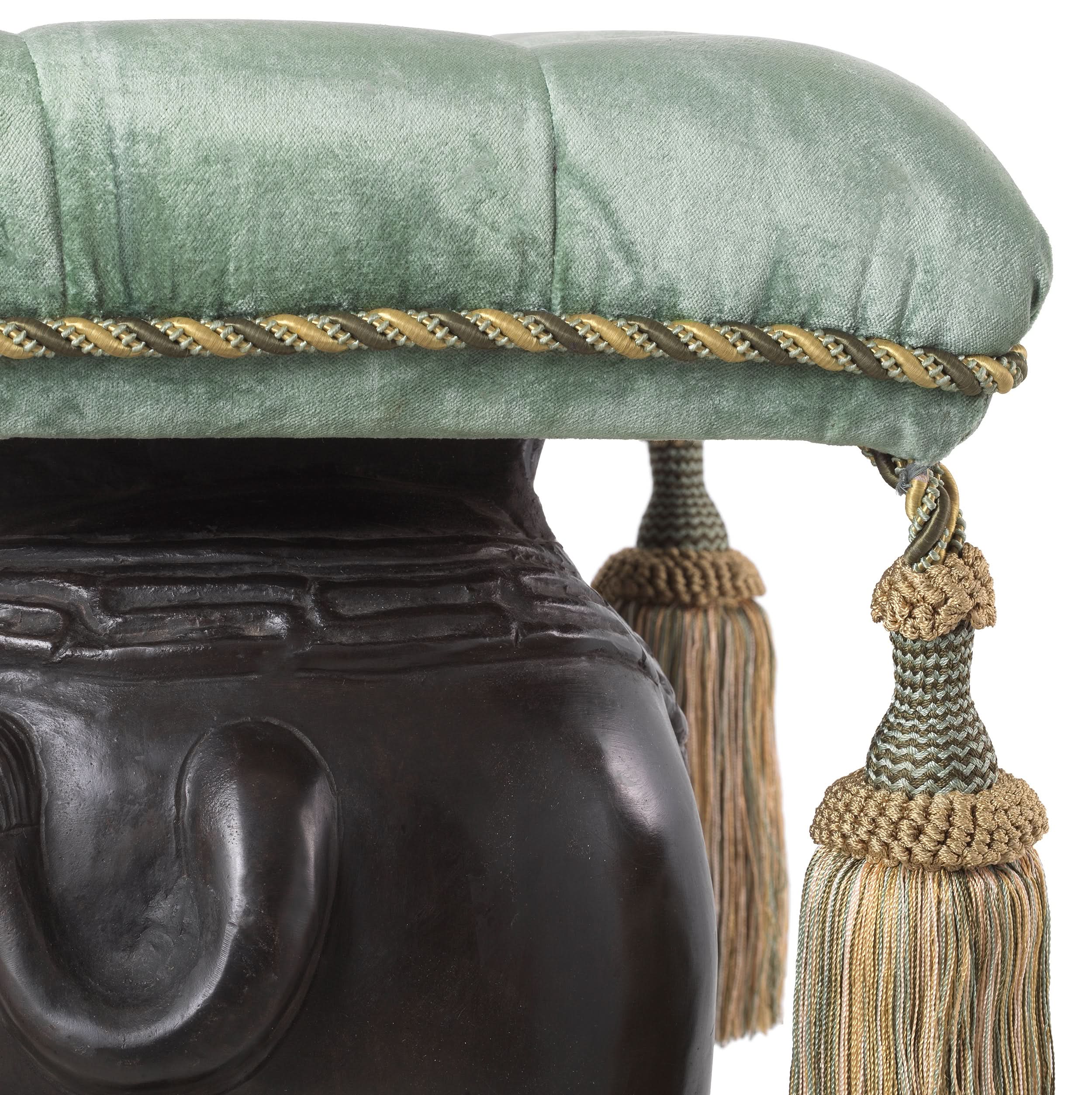 Eichholtz Hocker Elephant – Bronze | Samt in Türkis Polsterhocker Eichholtz