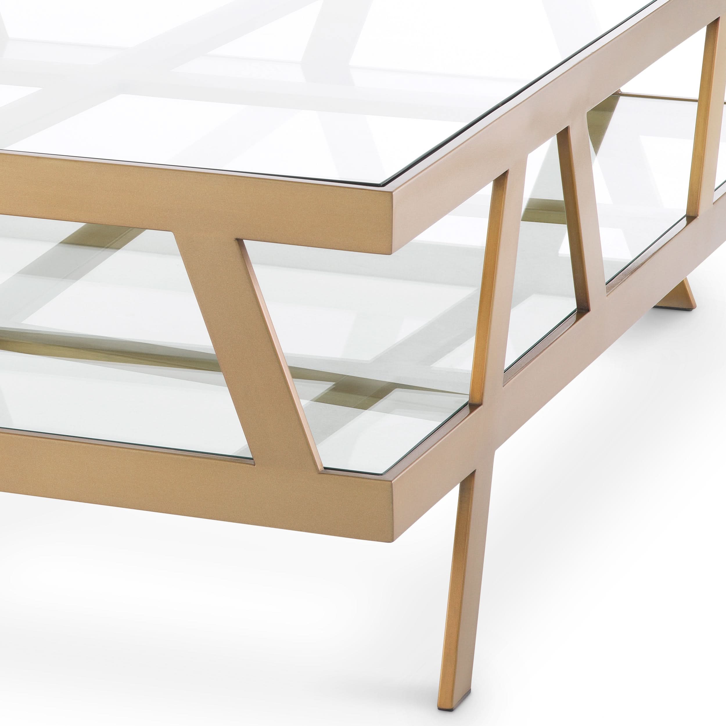 Eichholtz Couchtisch Billinghurst – Gebürstetes Messing | Klarglas | Quadratisch Couchtisch eckig Eichholtz
