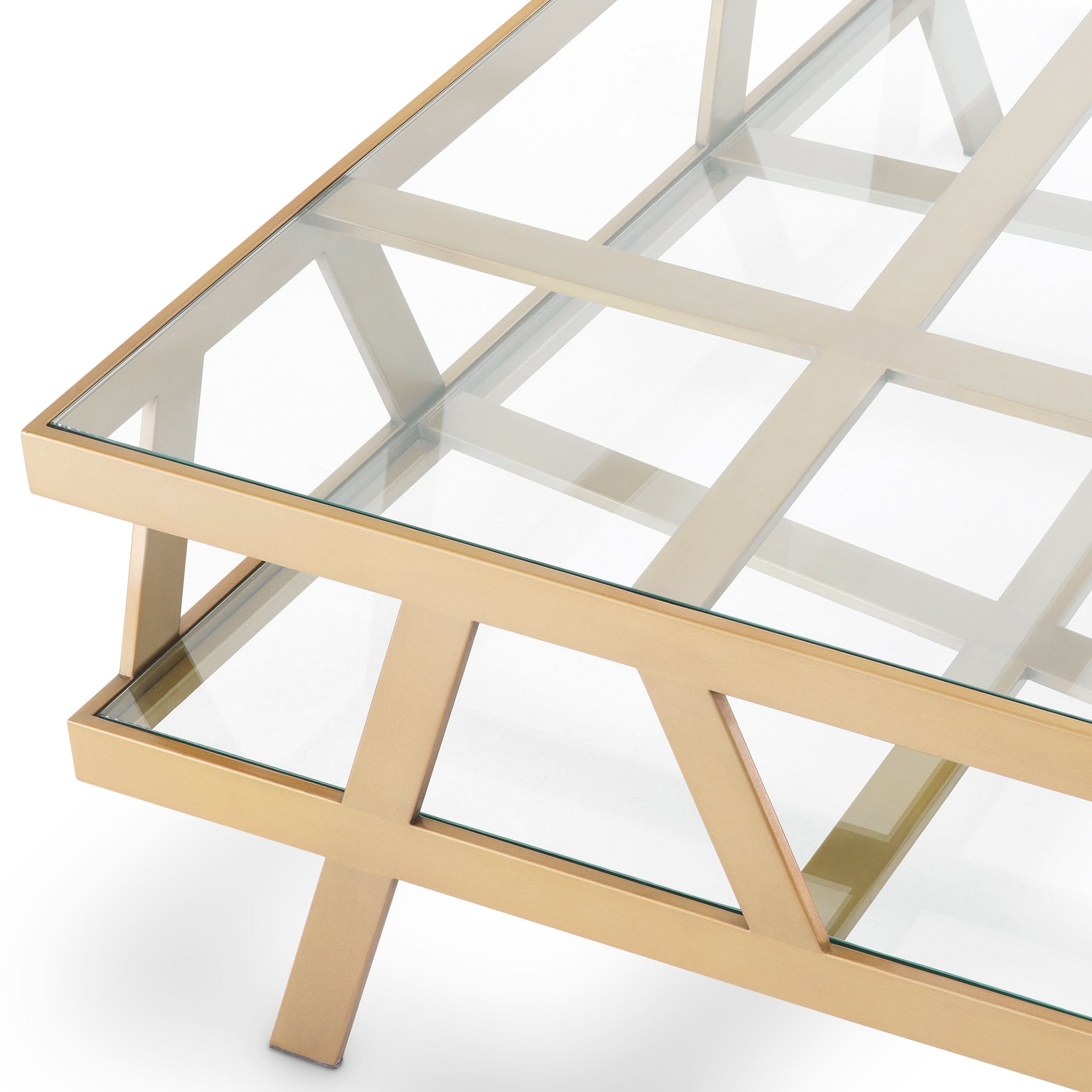 Eichholtz Couchtisch Billinghurst – Gebürstetes Messing | Klarglas | Quadratisch Couchtisch eckig Eichholtz