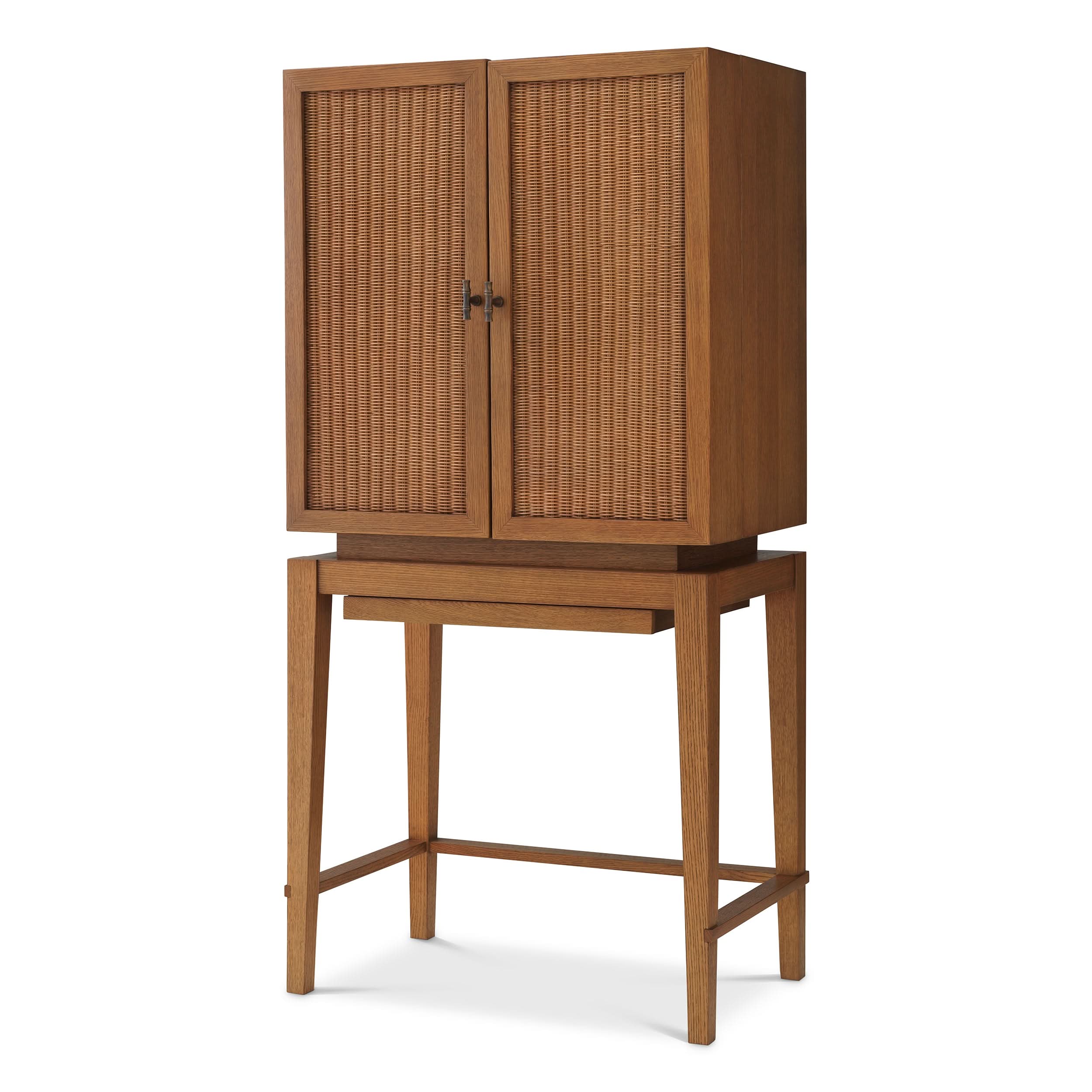 Eichholtz Bar Cabinet Borchard - Caramel Oak Veneer | Woven Rattan | Bronze Finish Barschrank Eichholtz