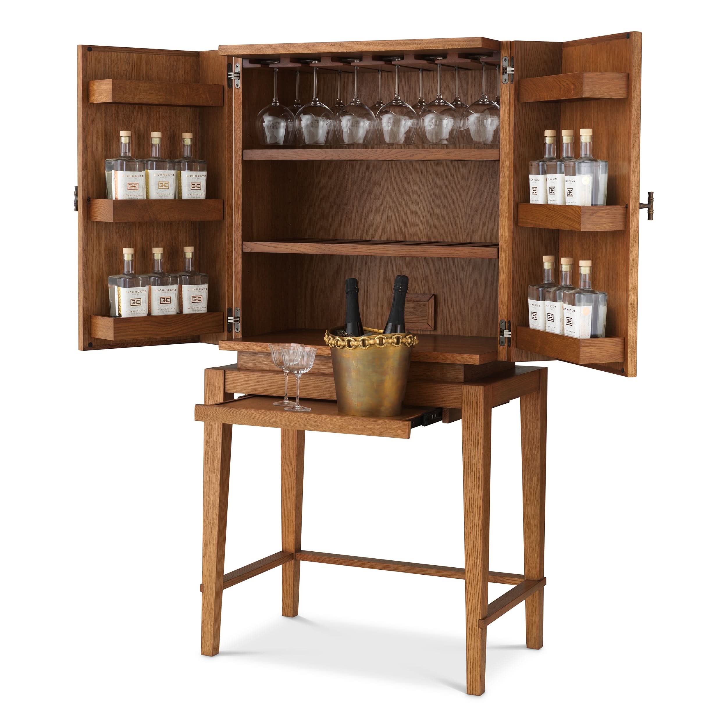 Eichholtz Bar Cabinet Borchard - Caramel Oak Veneer | Woven Rattan | Bronze Finish Barschrank Eichholtz