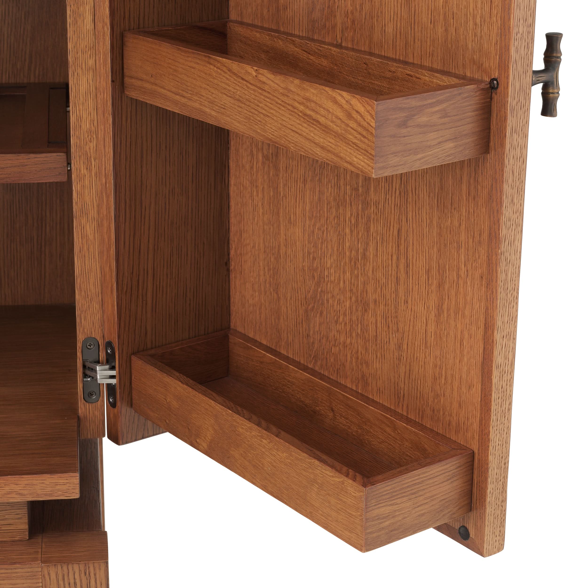 Eichholtz Bar Cabinet Borchard - Caramel Oak Veneer | Woven Rattan | Bronze Finish Barschrank Eichholtz