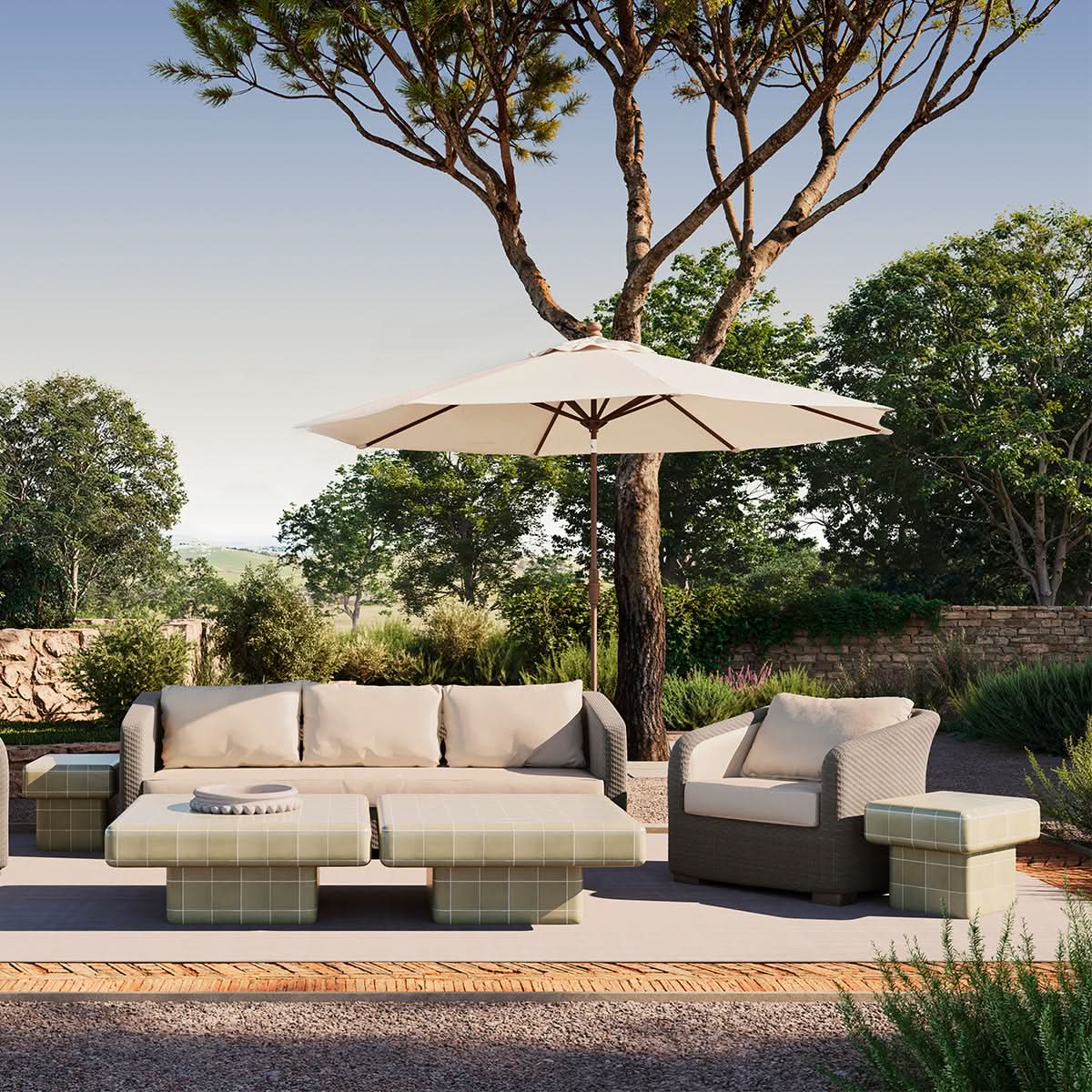 Eichholtz Outdoor Couchtisch Mateo – Hellgraue Glasur Outdoor Couchtisch eckig Eichholtz