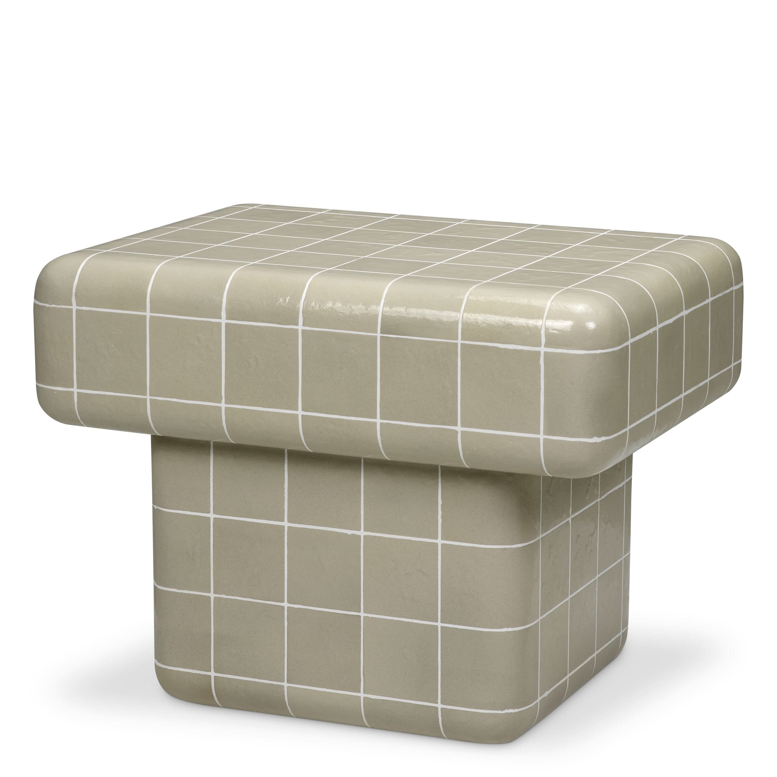 Eichholtz Outdoor Beistelltisch Mateo – Hellgraue Glasur Outdoor Beistelltisch eckig Eichholtz