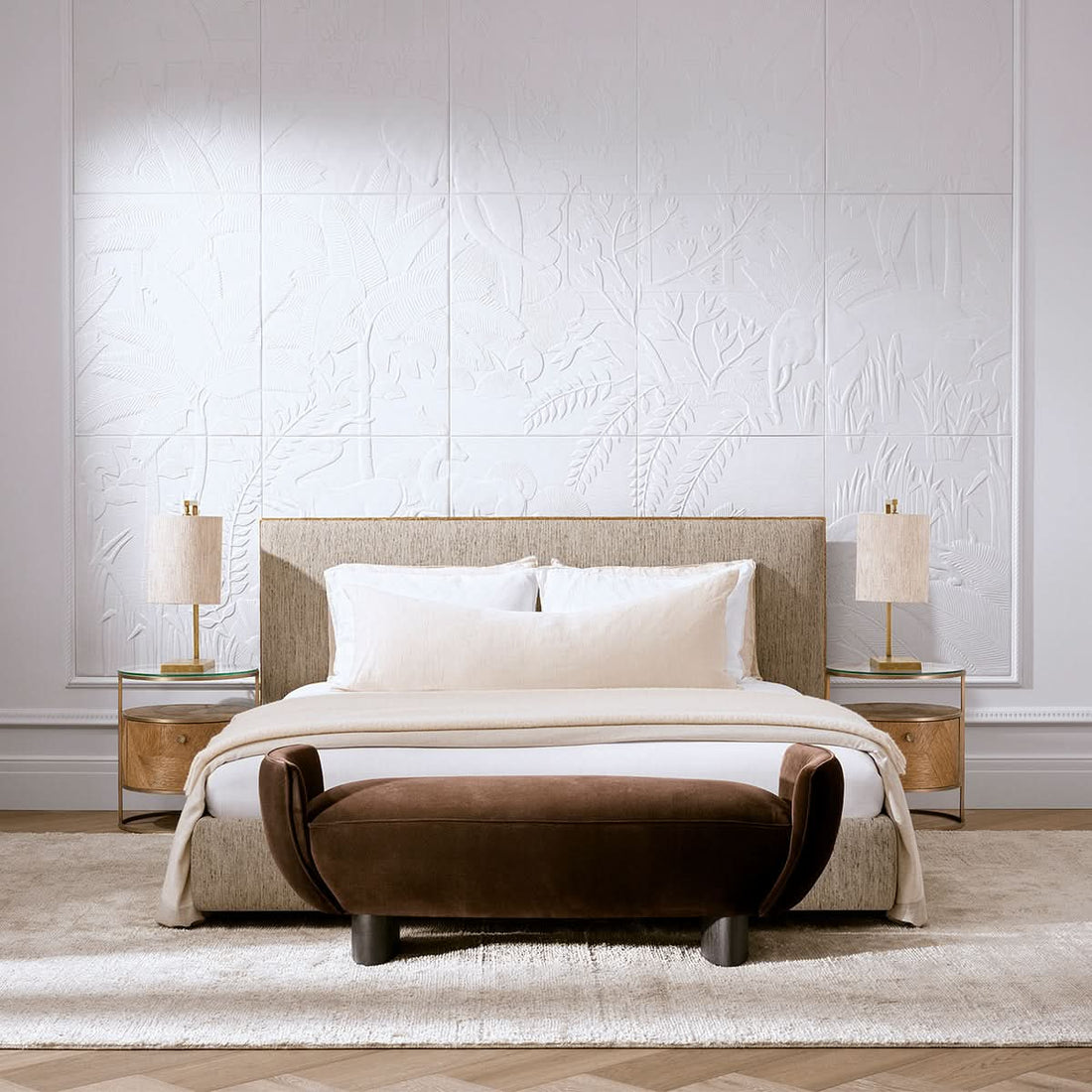 Eichholtz Bank Stirling I Brown Velvet Polsterbank Eichholtz