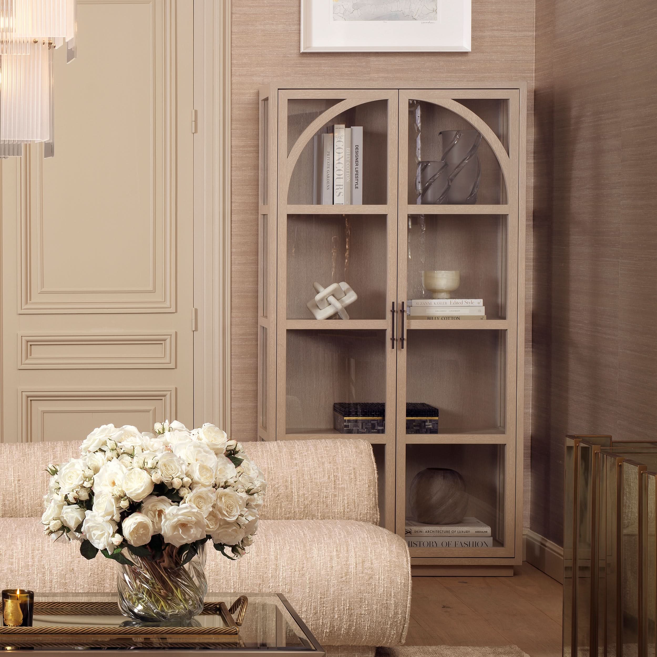 Eichholtz Kabinett San Bernardino - Washed Oak Veneer | Klarglas | Bronze Finish Vitrinenschrank Eichholtz