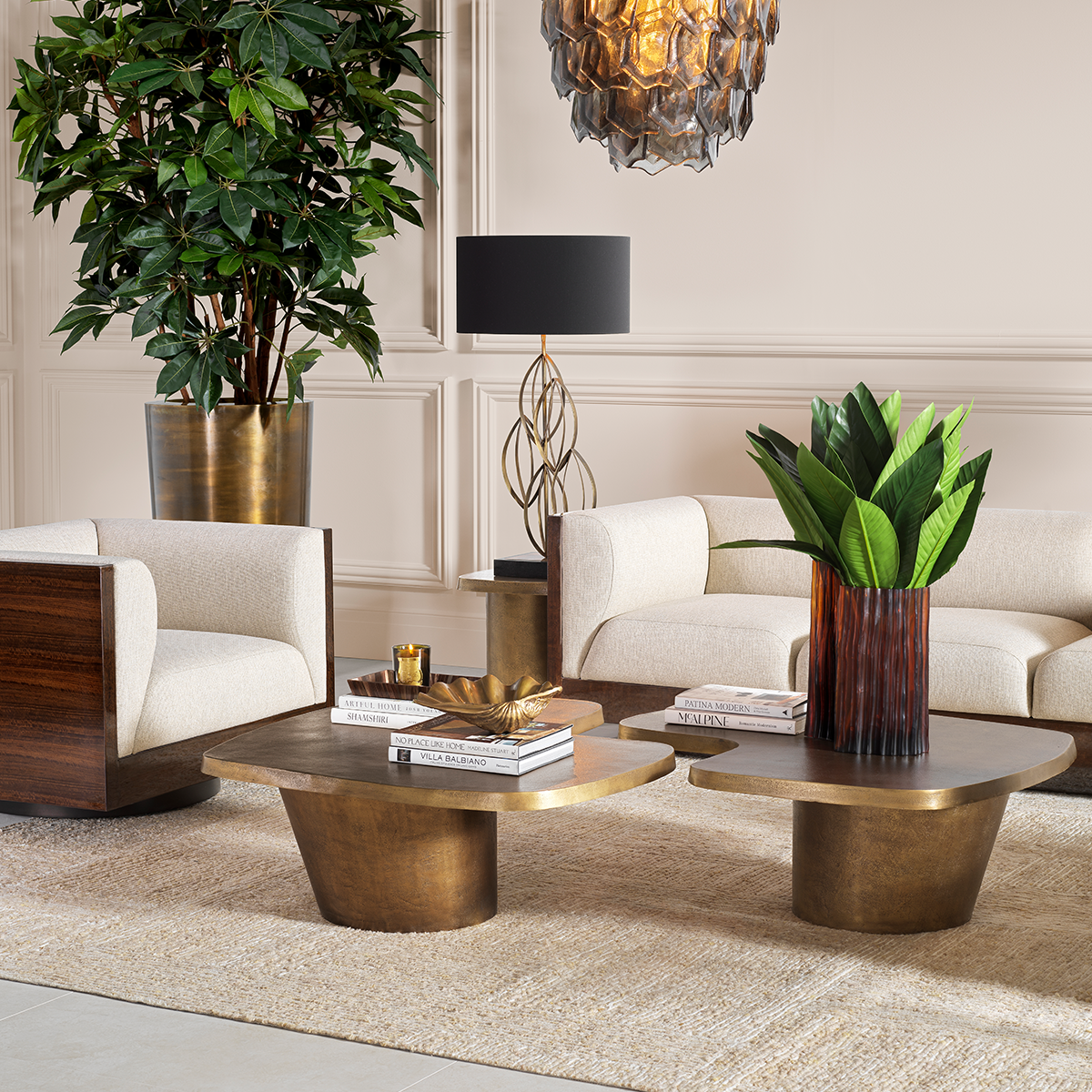 Eichholtz Coffee Table Pierro Set aus 2 – Vintage Brass Finish 2er-Set Couchtisch Eichholtz