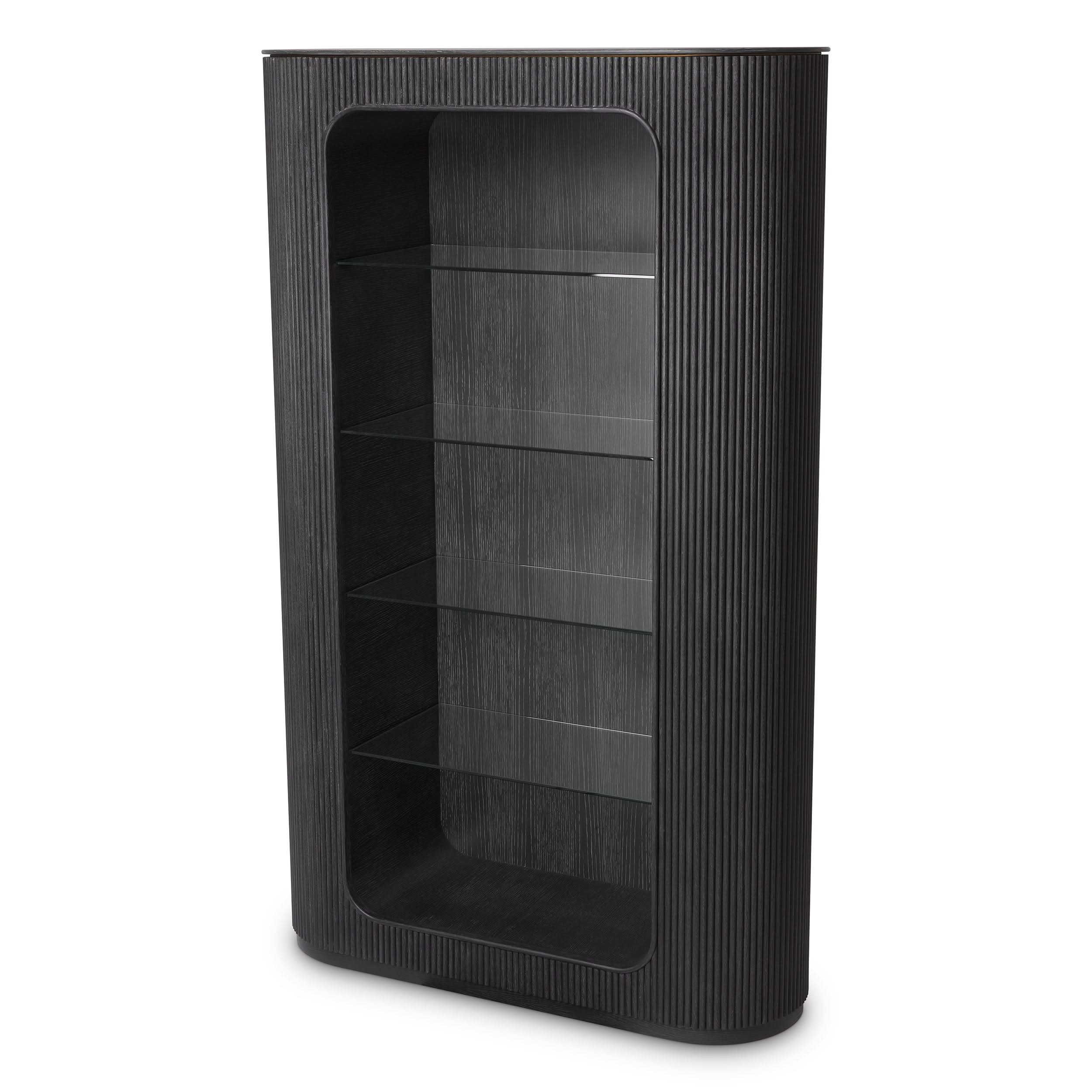 Eichholtz Schrank Bogota – Eichenfurnier Anthrazitgrau | Gerippte Front Offenes Regal Eichholtz