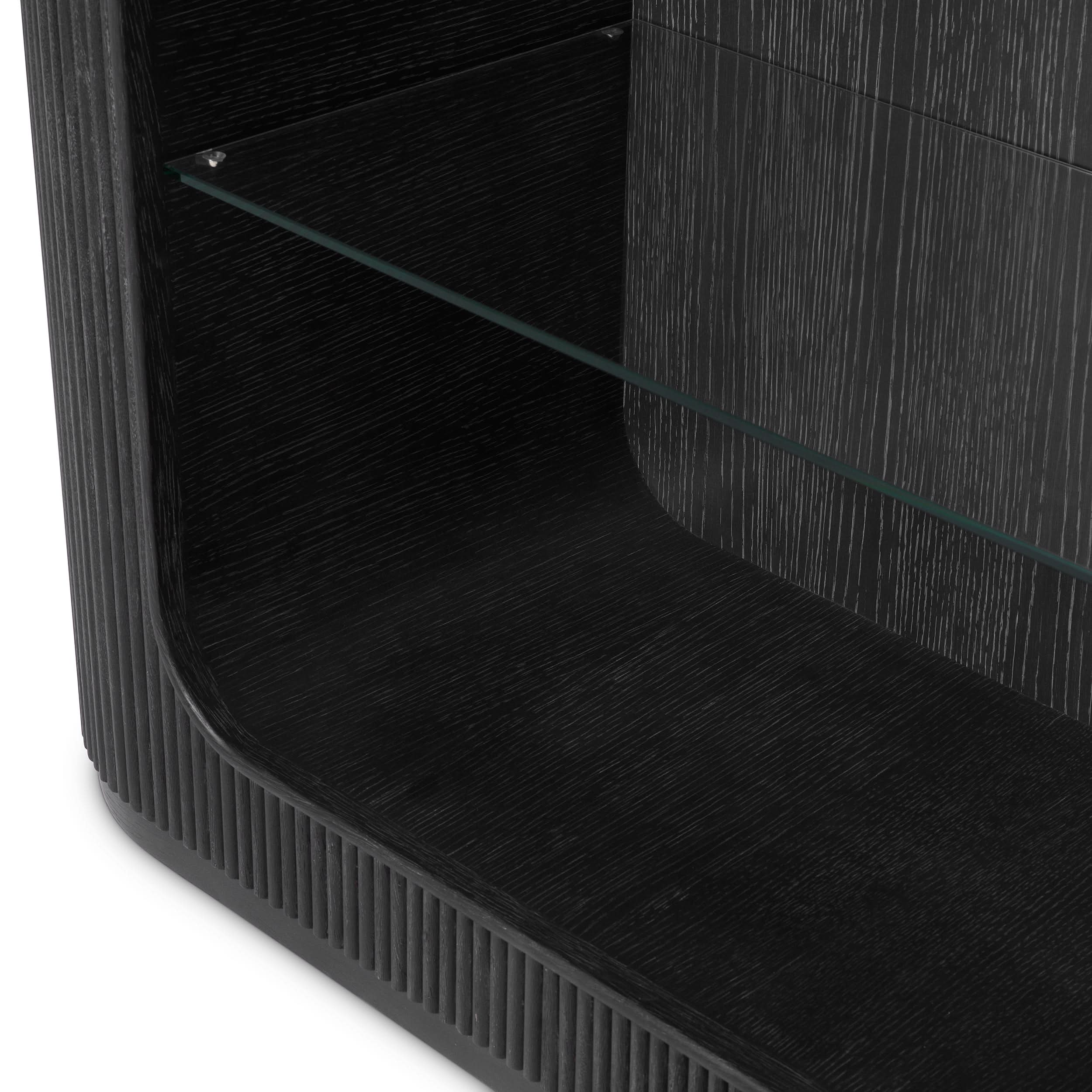 Eichholtz Schrank Bogota – Eichenfurnier Anthrazitgrau | Gerippte Front Offenes Regal Eichholtz