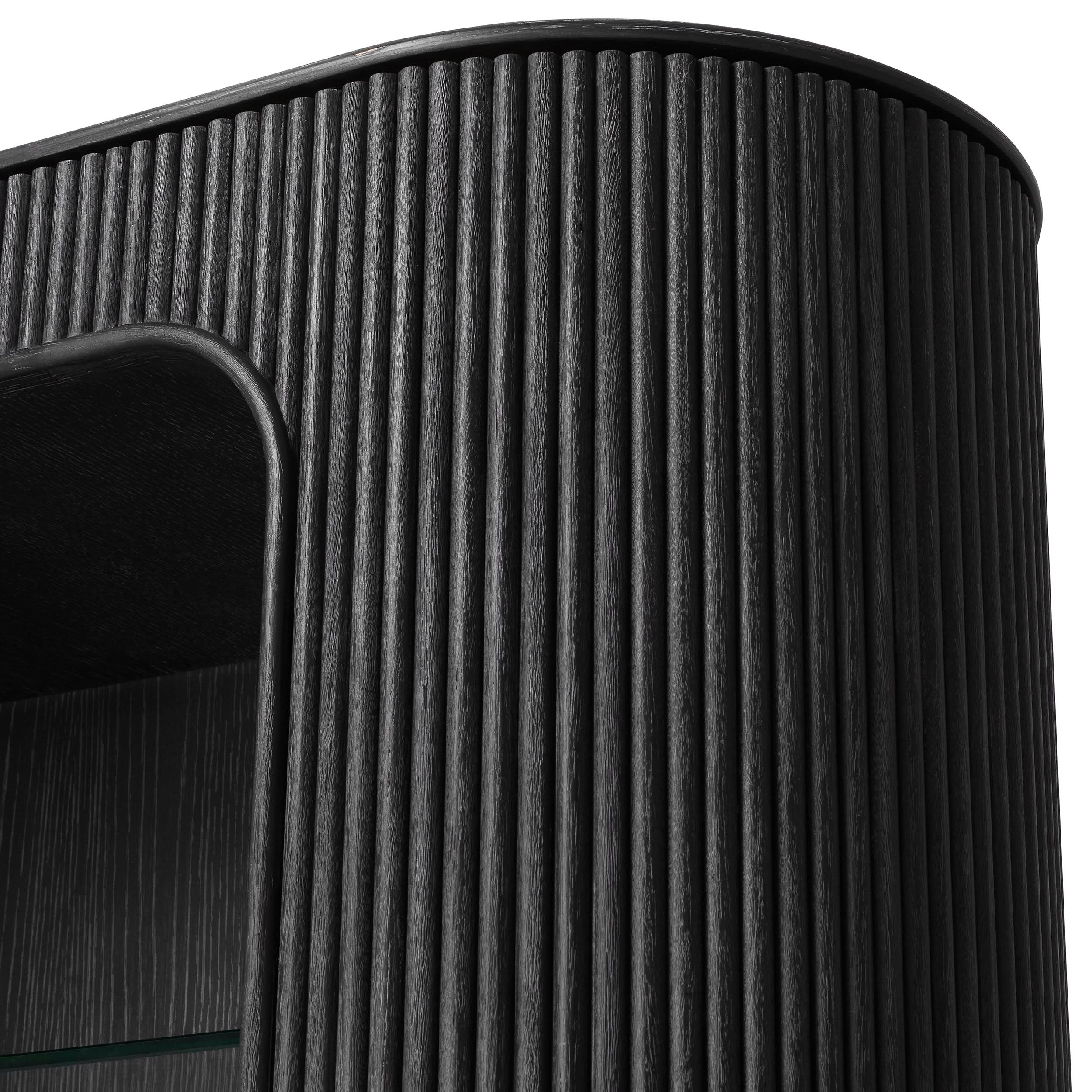 Eichholtz Schrank Bogota – Eichenfurnier Anthrazitgrau | Gerippte Front Offenes Regal Eichholtz