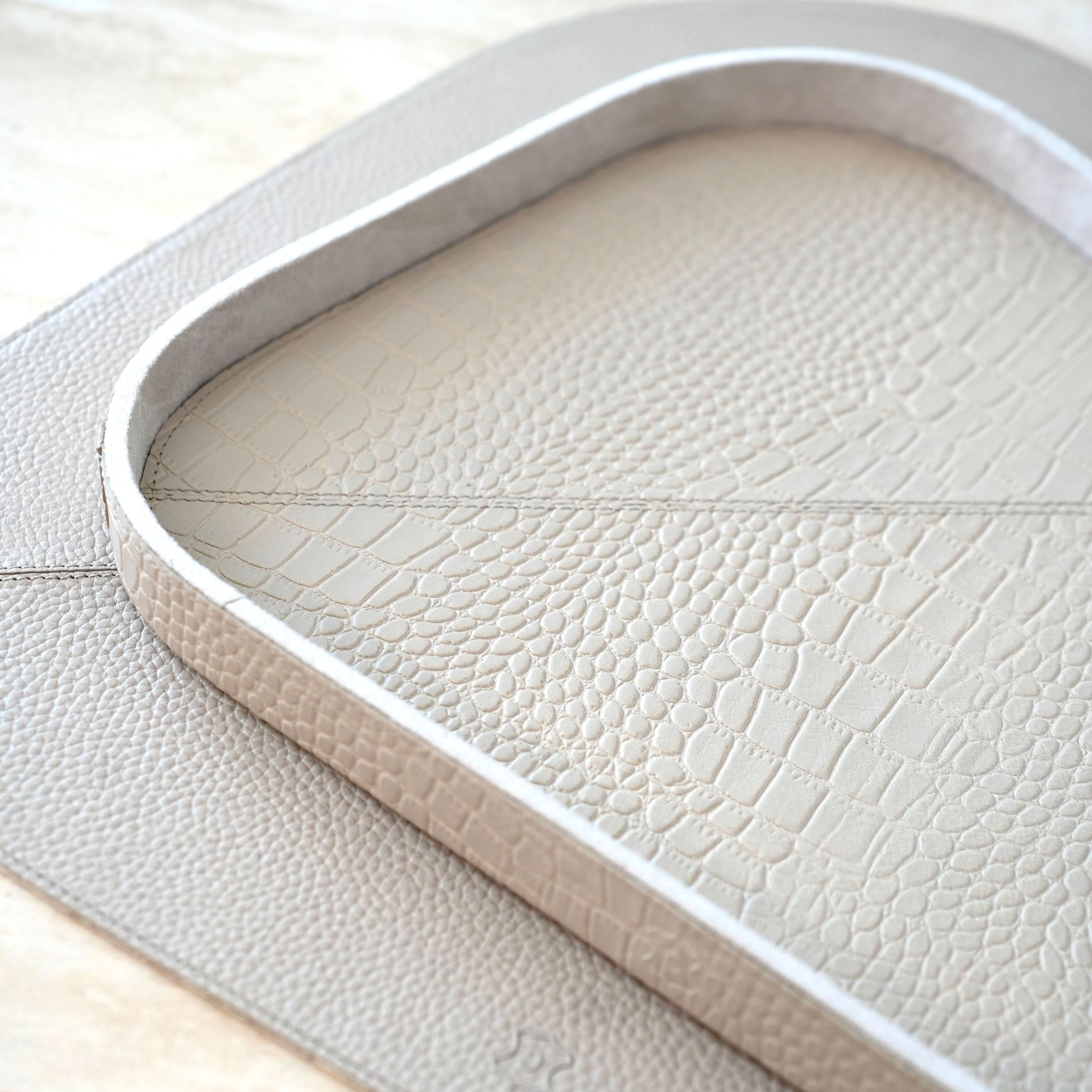 Leder Deko-Tablett organisch croco - beige Deko-Tablett Chamada