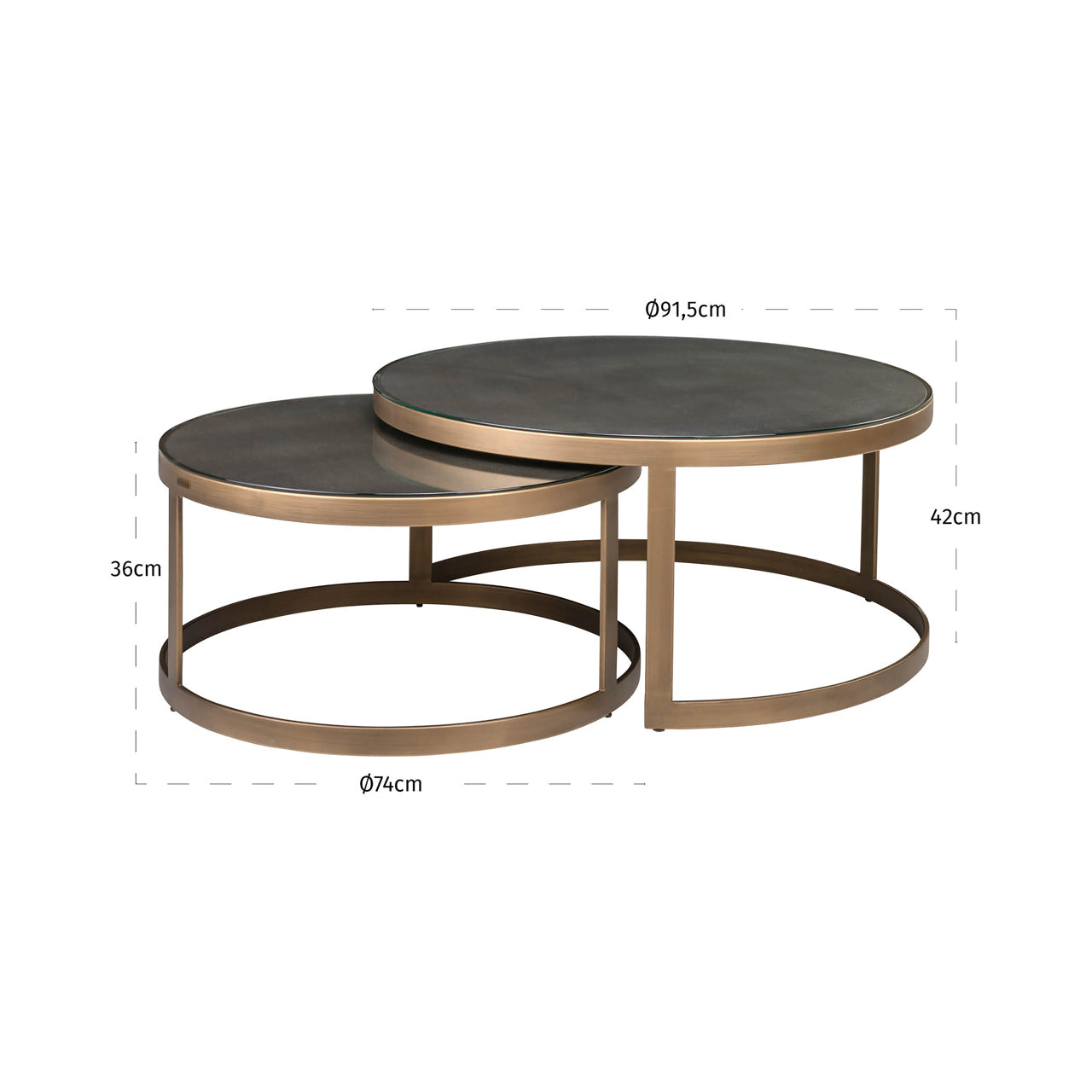 Richmond Interiors Couchtisch Bloomville brass shagreen incl. glass tops (Set of 2) Couchtisch Richmond Interiors
