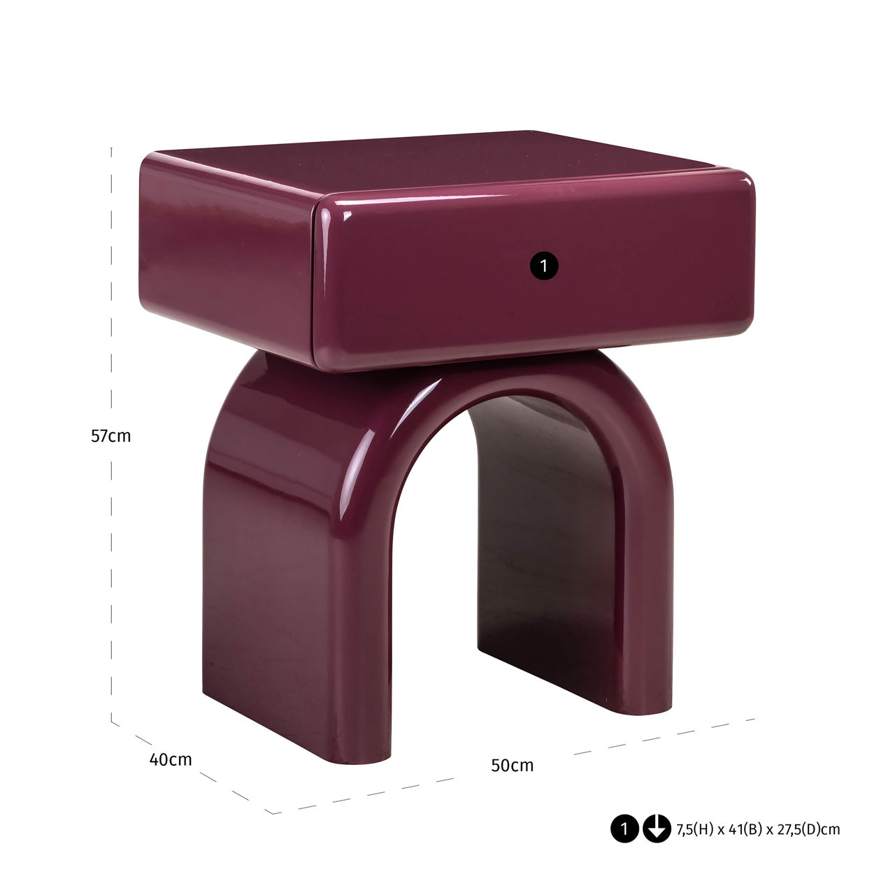 Richmond Interiors Bennet burgundy 1-drawer bedside table