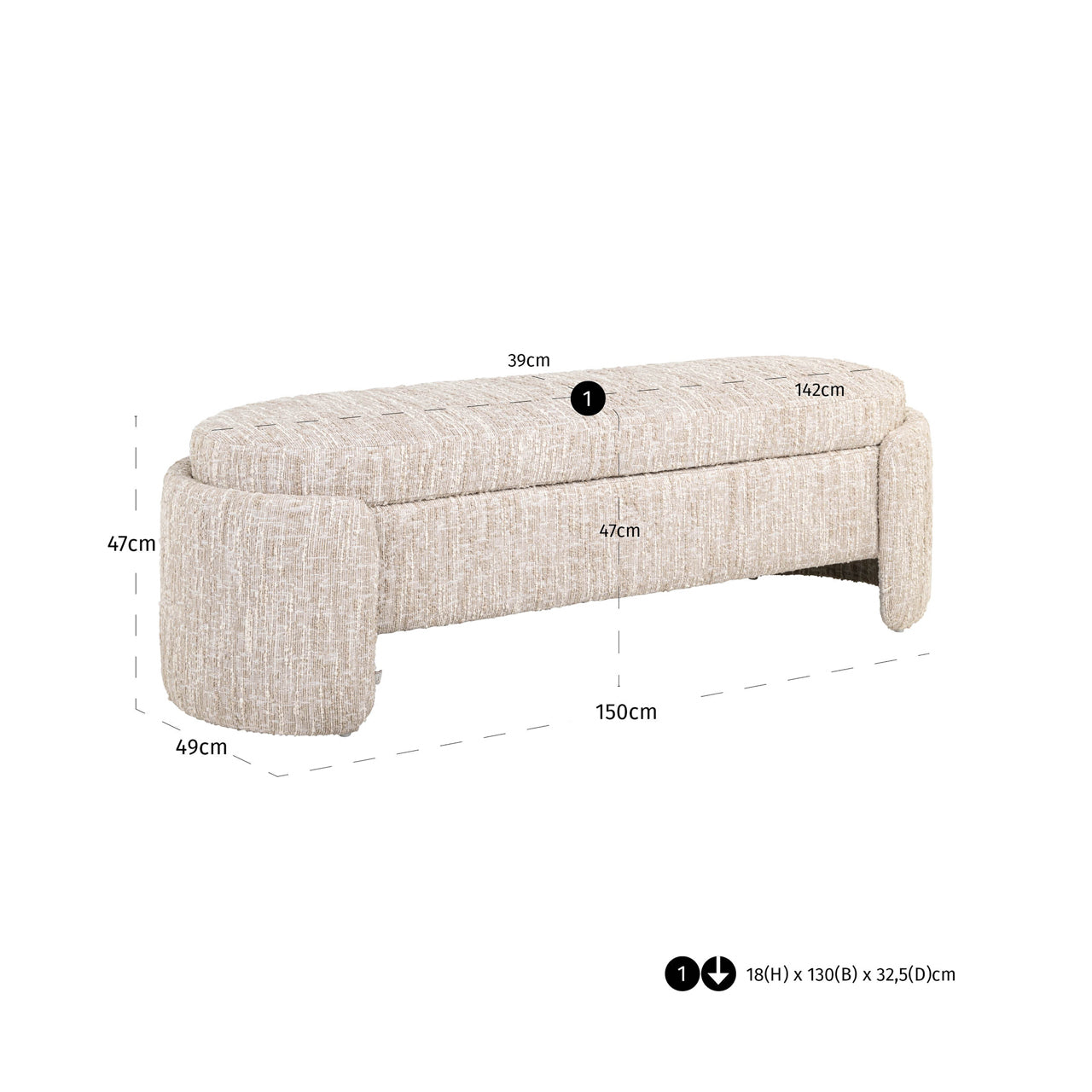 Richmond Interiors Bank Cupid beige angora with storage