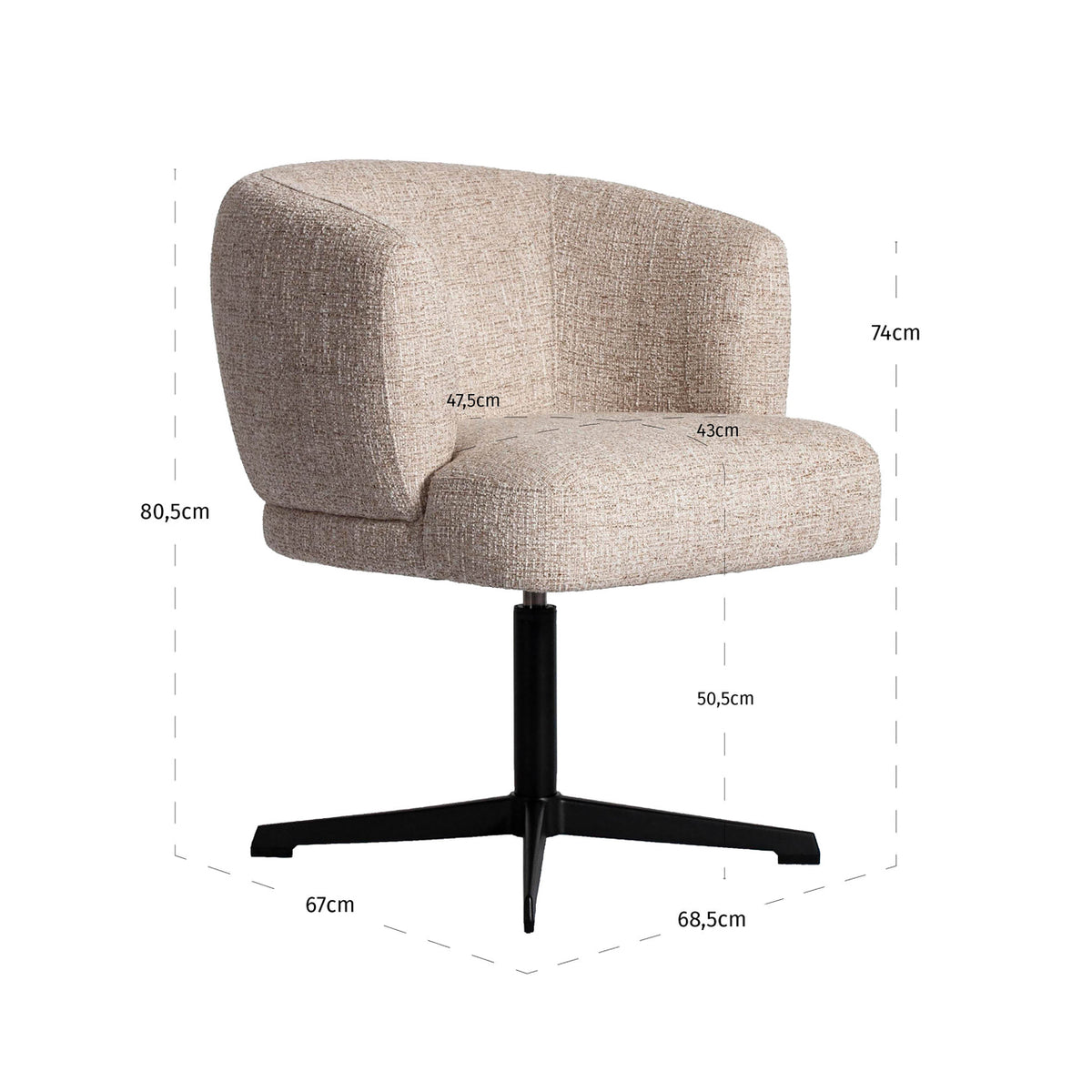 Richmond Interiors Esszimmerstuhl Dinan cream tweed fire retardant - swivel Richmond Interiors