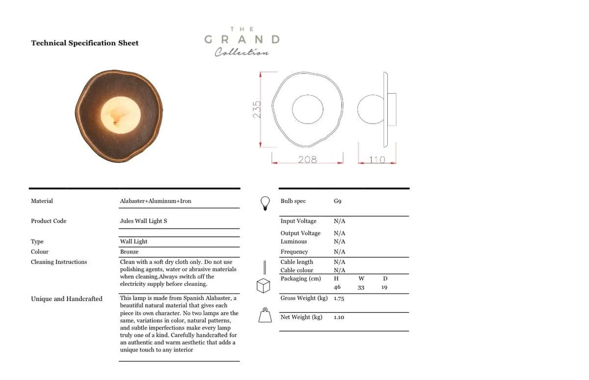 The Grand Collection Wandleuchte Jules – Aluminium | Alabaster | Bronze & Weiß Wandlampe The Grand Collection