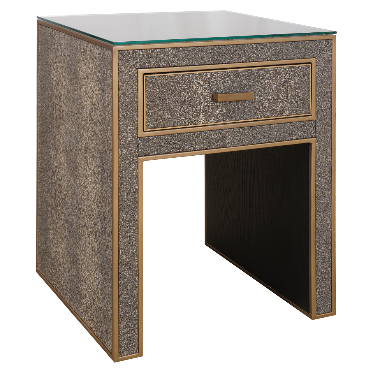 Richmond Interiors Nachttisch Bloomville brass shagreen incl. glass top Nachttisch Richmond Interiors