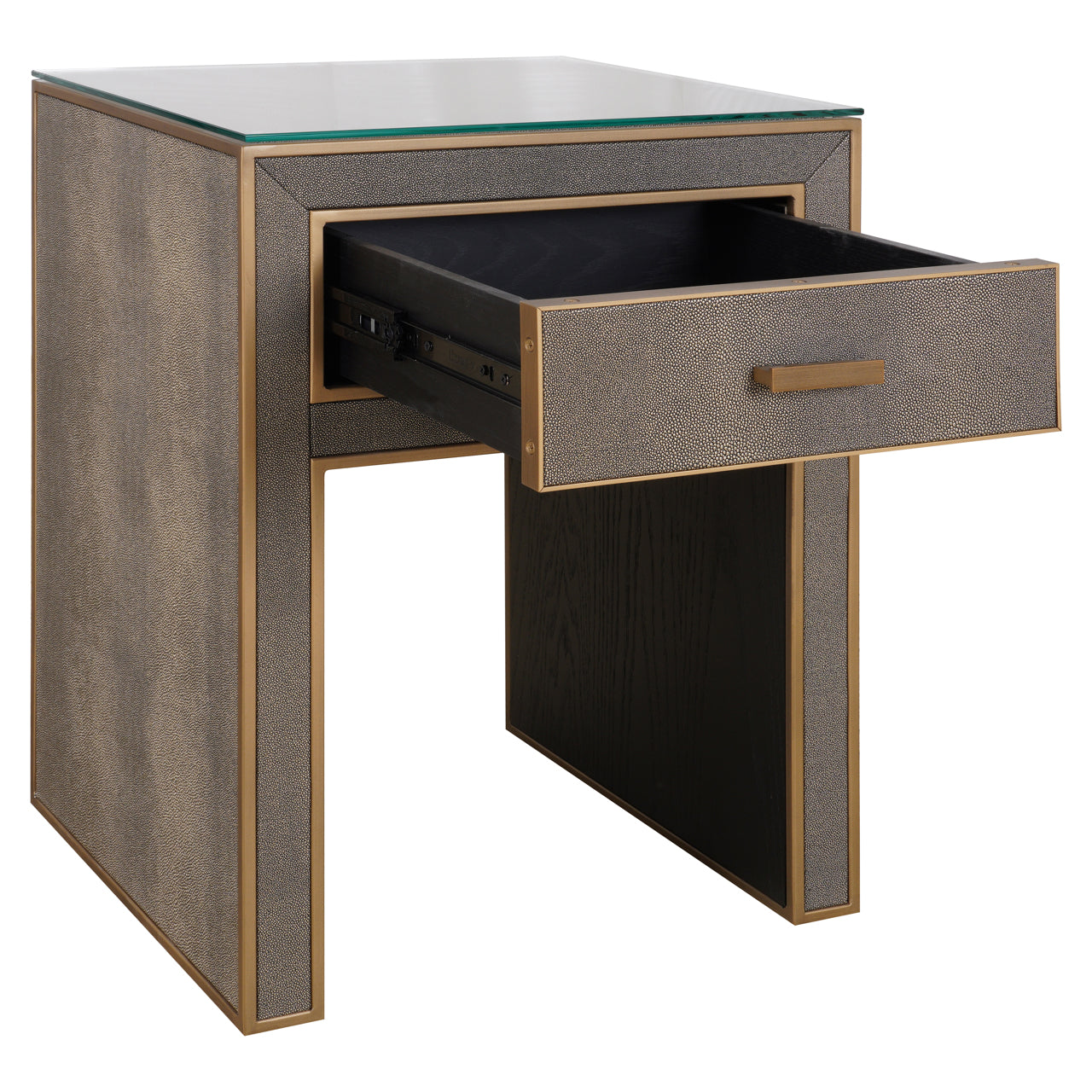 Richmond Interiors Nachttisch Bloomville brass shagreen incl. glass top Nachttisch Richmond Interiors