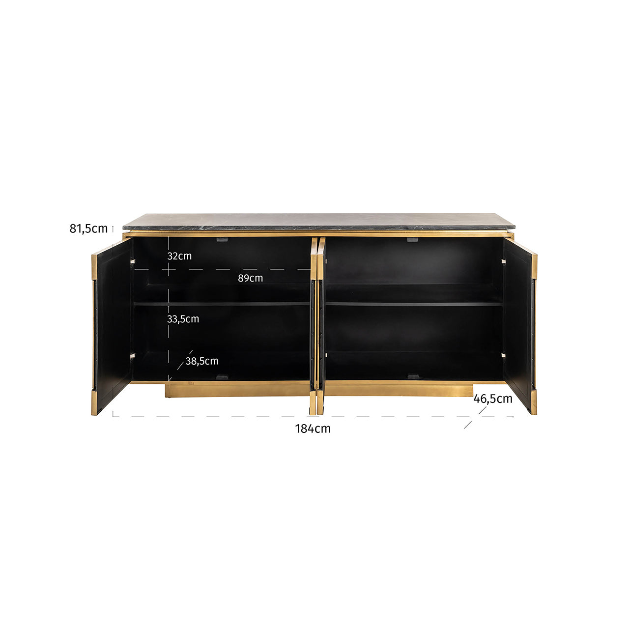 Richmond Interiors Sideboard Finsbury – 4-türig in Black/Gold Sideboard Richmond Interiors